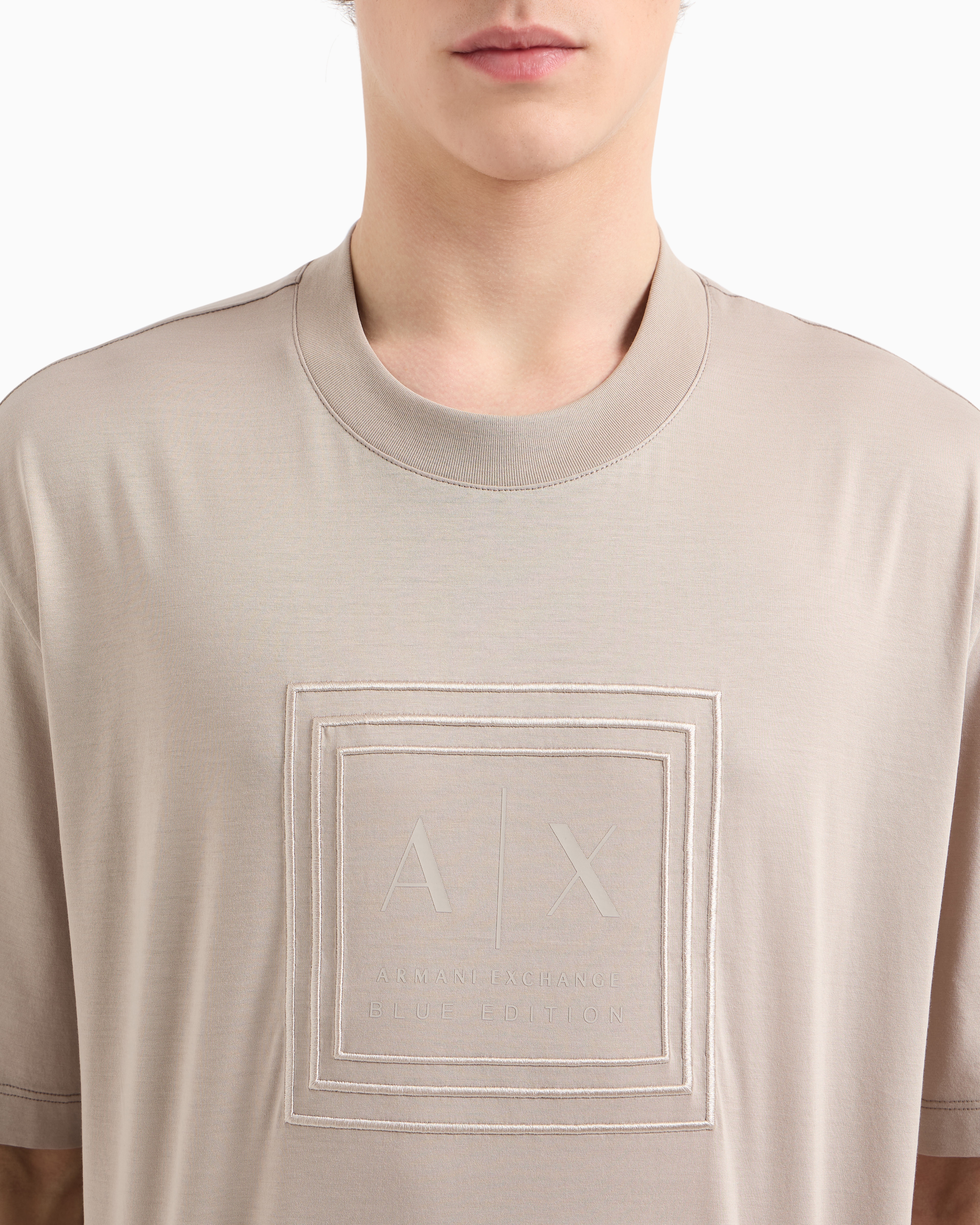 Armani Exchange - Regular fit mercerised cotton T-shirt, Man, Beige, Size: