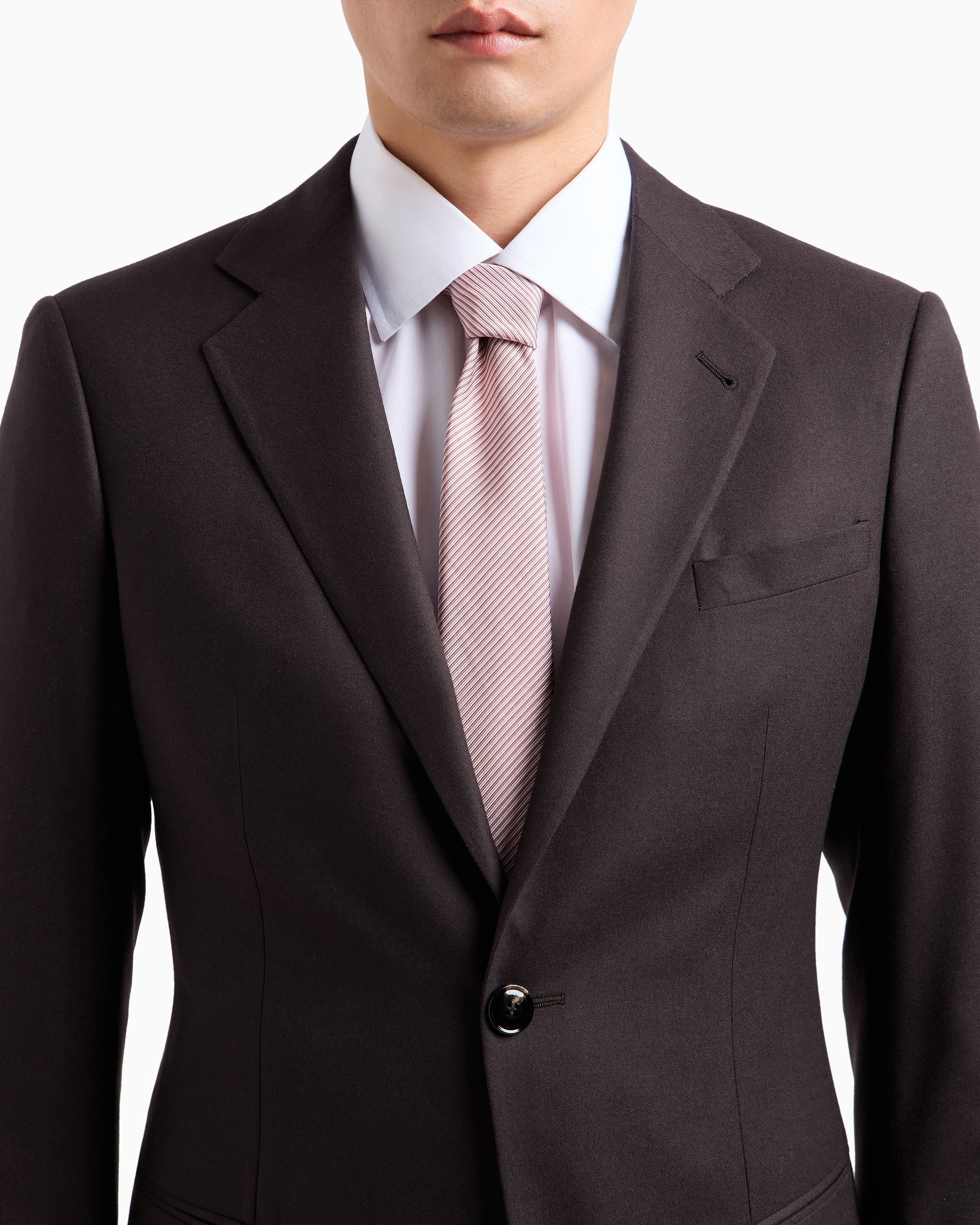 Giorgio Armani Single-breasted Soho Line Suit In Virgin Wool Cloth In Brown
