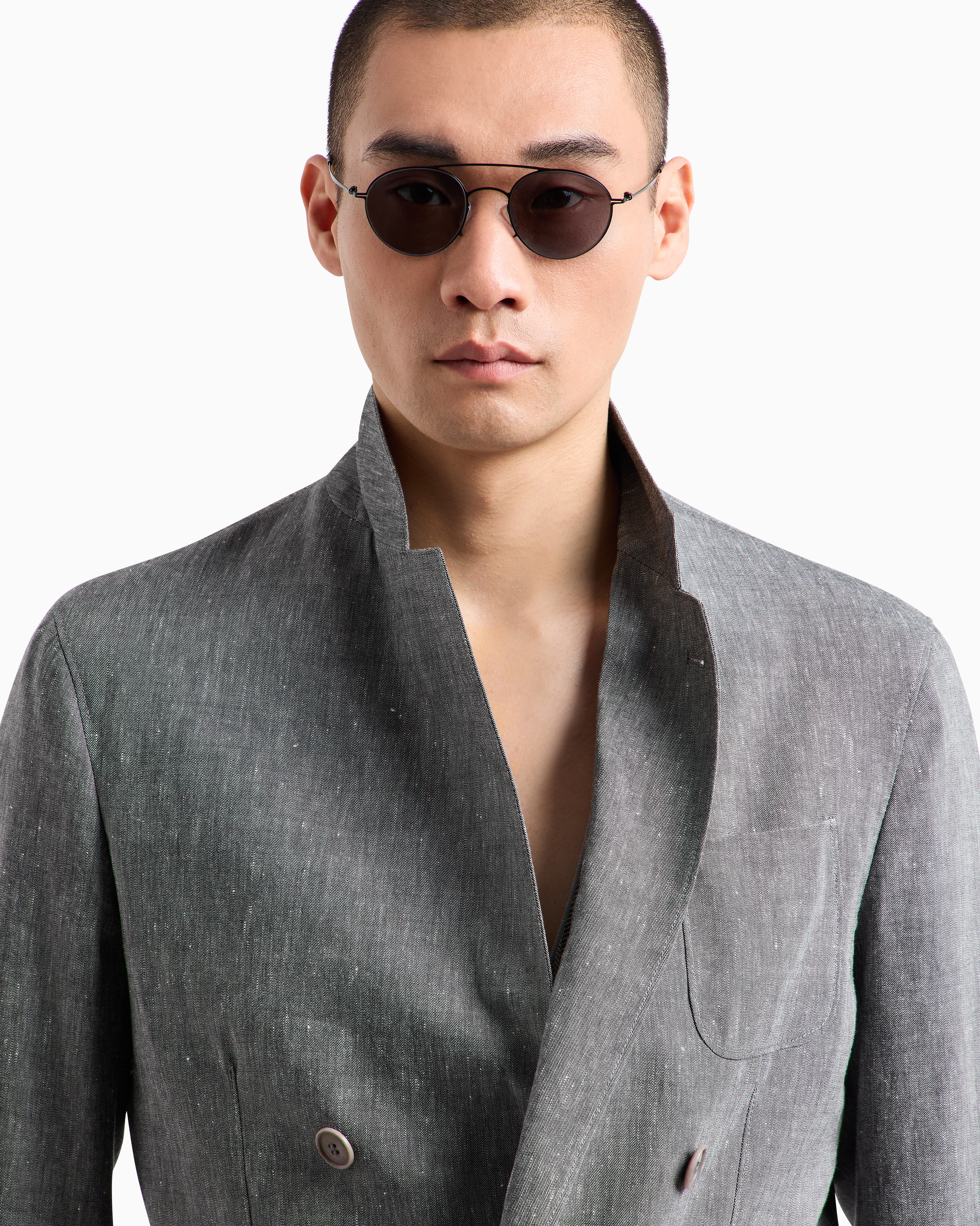 Giorgio Armani Upton Line Single-breasted Jacket In Denim-effect Linen And Wool