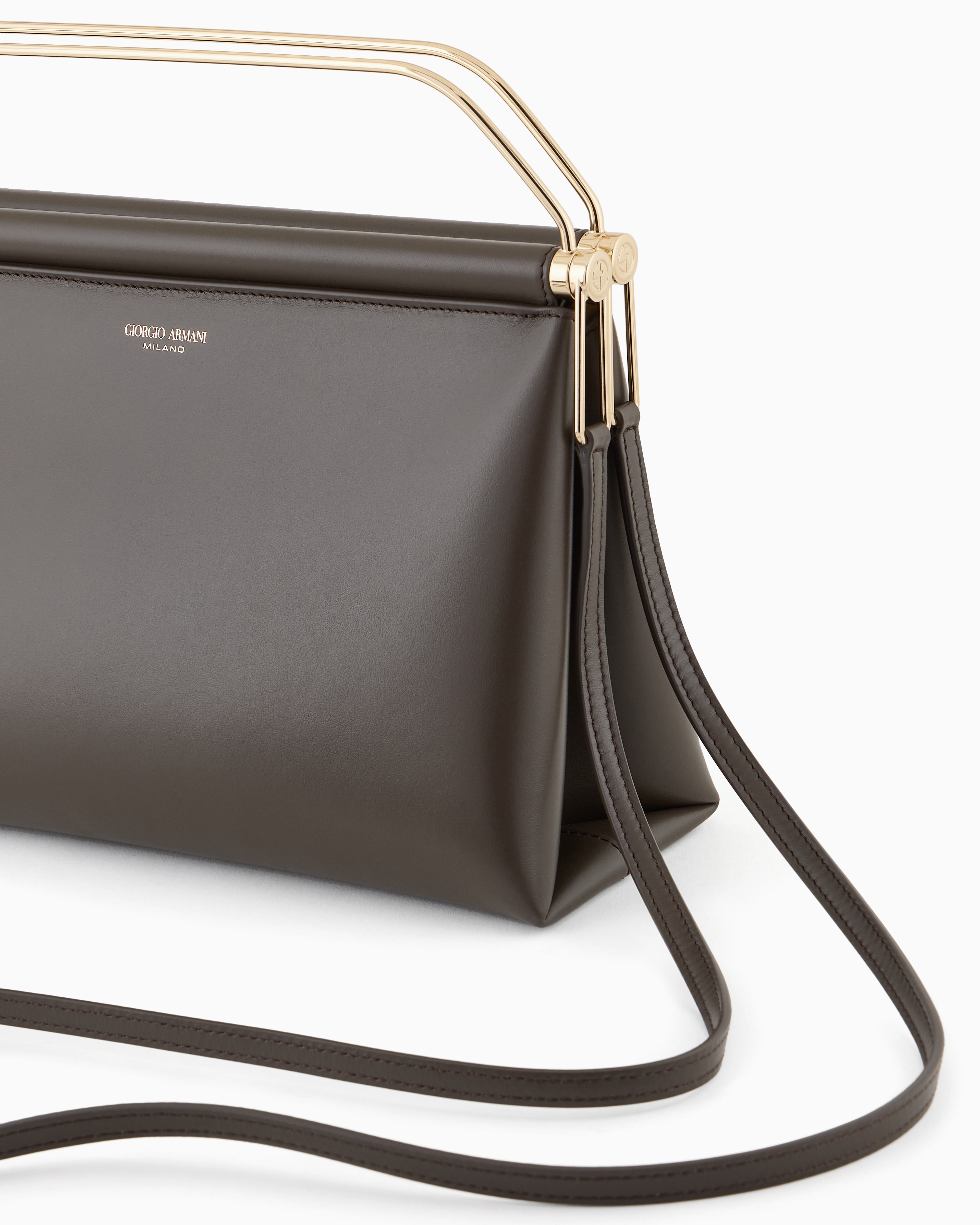 Giorgio Armani Avenue Large Polished Leather Clutch Bag