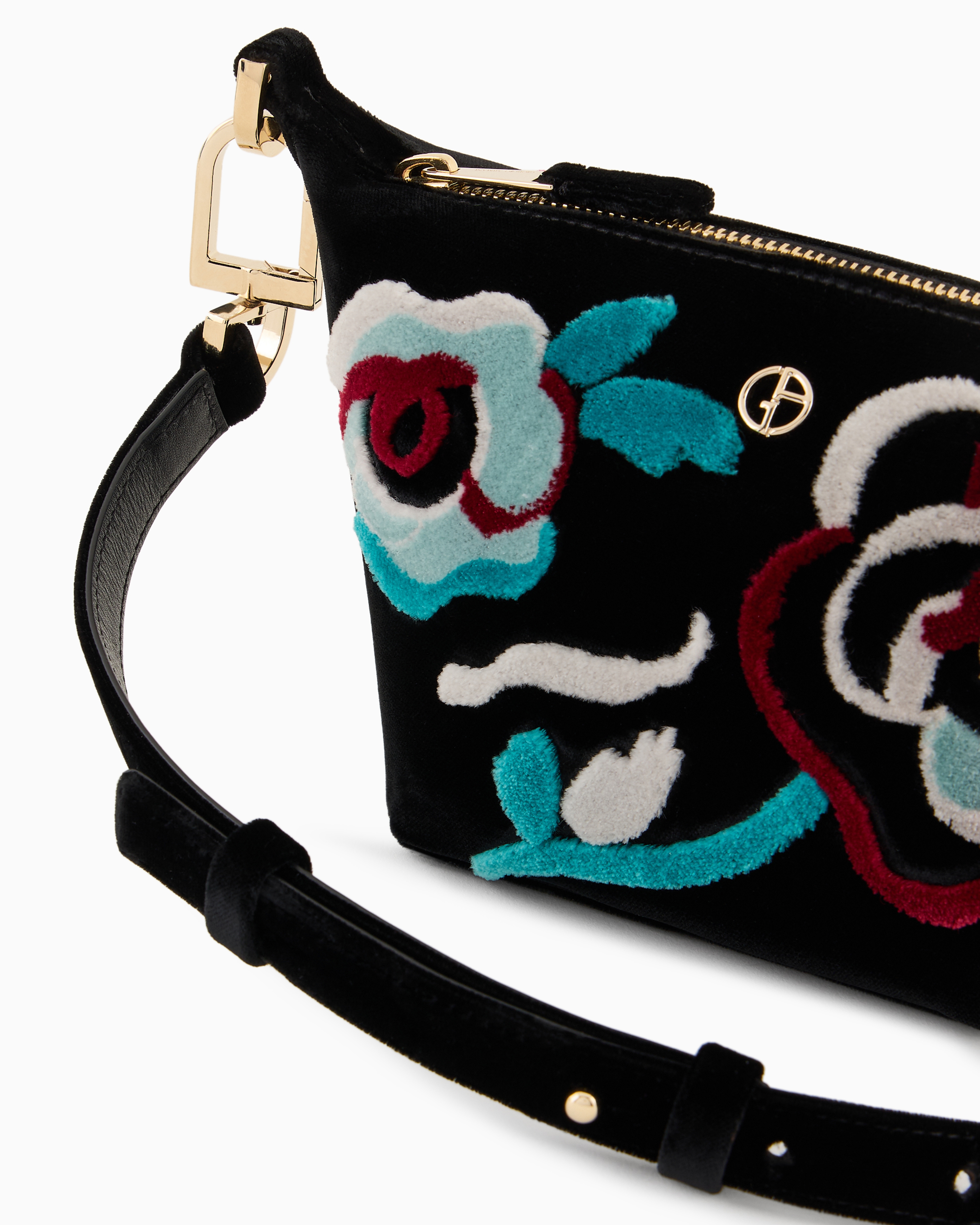 Giorgio Armani La Prima Soft Mini Hobo Bag In Embroidered Velvet In Pattern