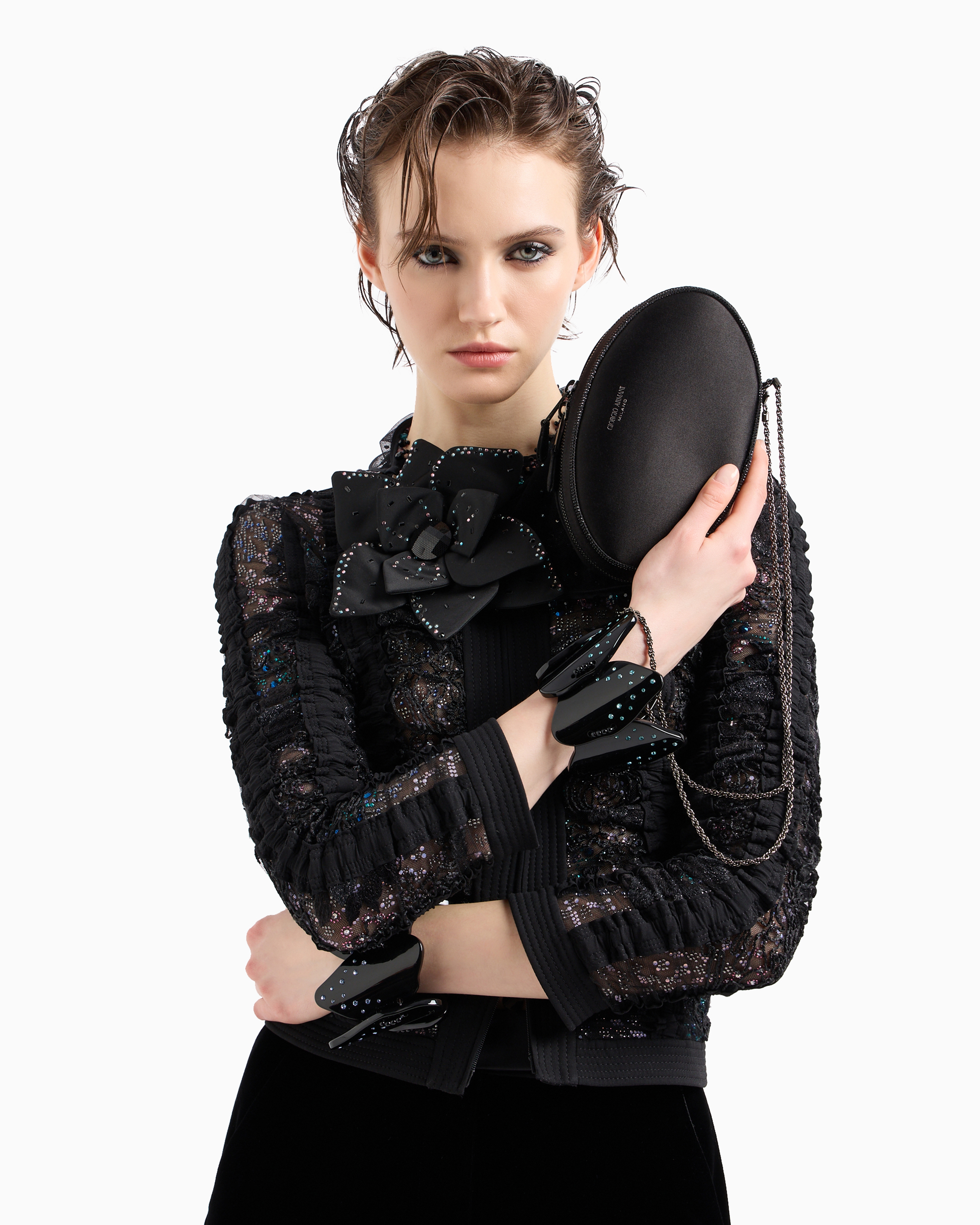 Round, satin clutch bag | Giorgio Armani