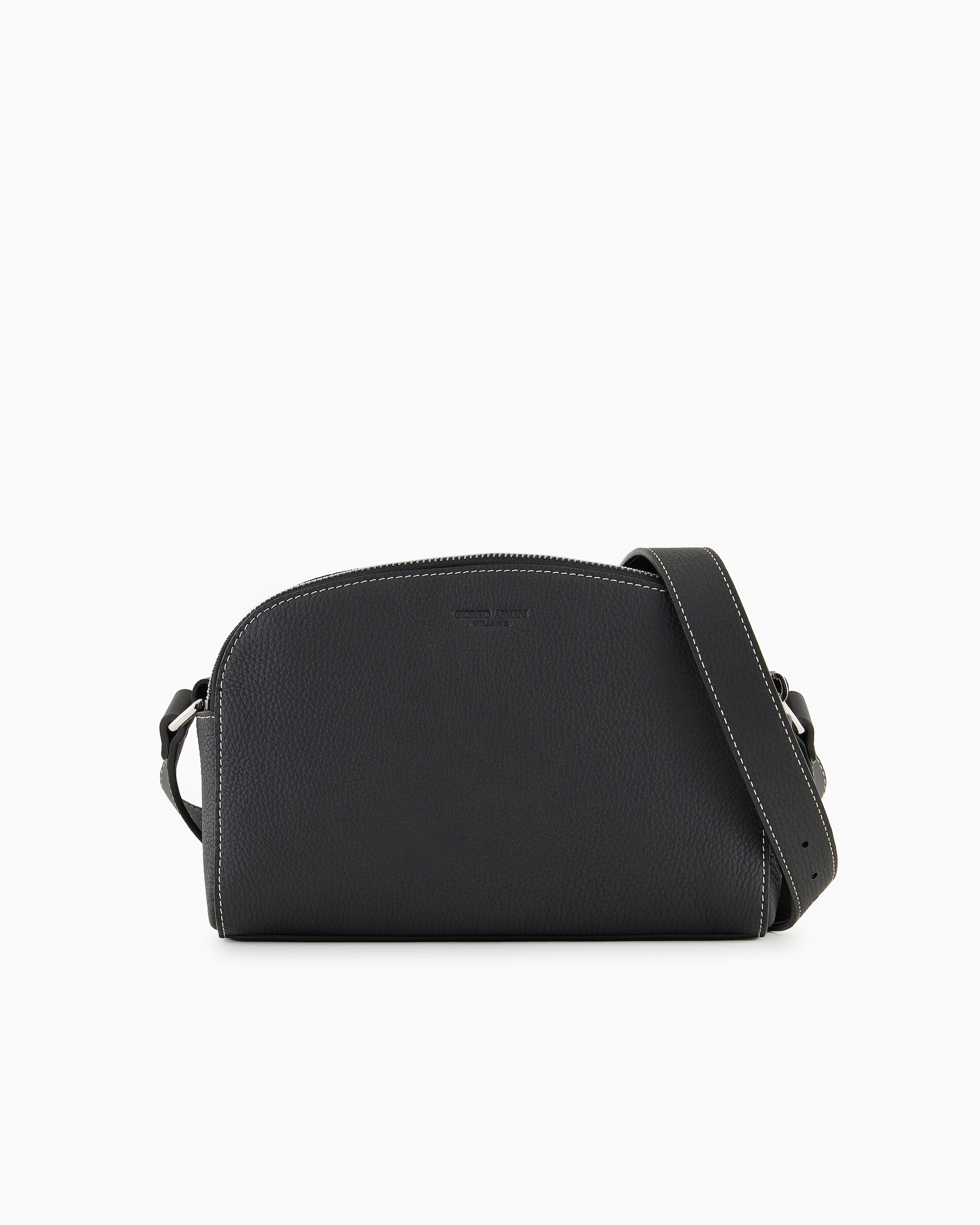 Giorgio Armani Crossbody Bag In Pebbled Leather In Black