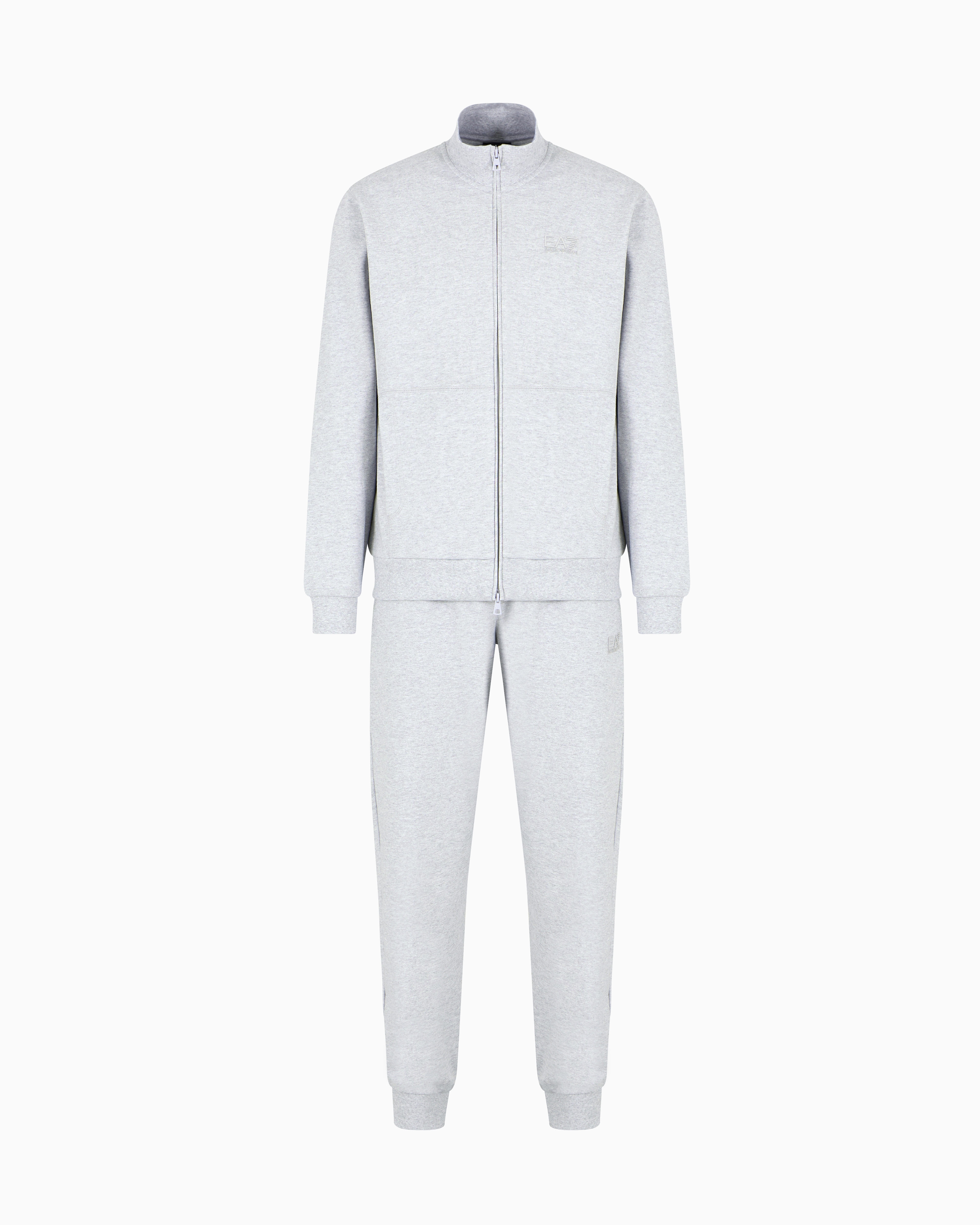 Ea7 Visibility Cotton Full-zip Tracksuit In Grey