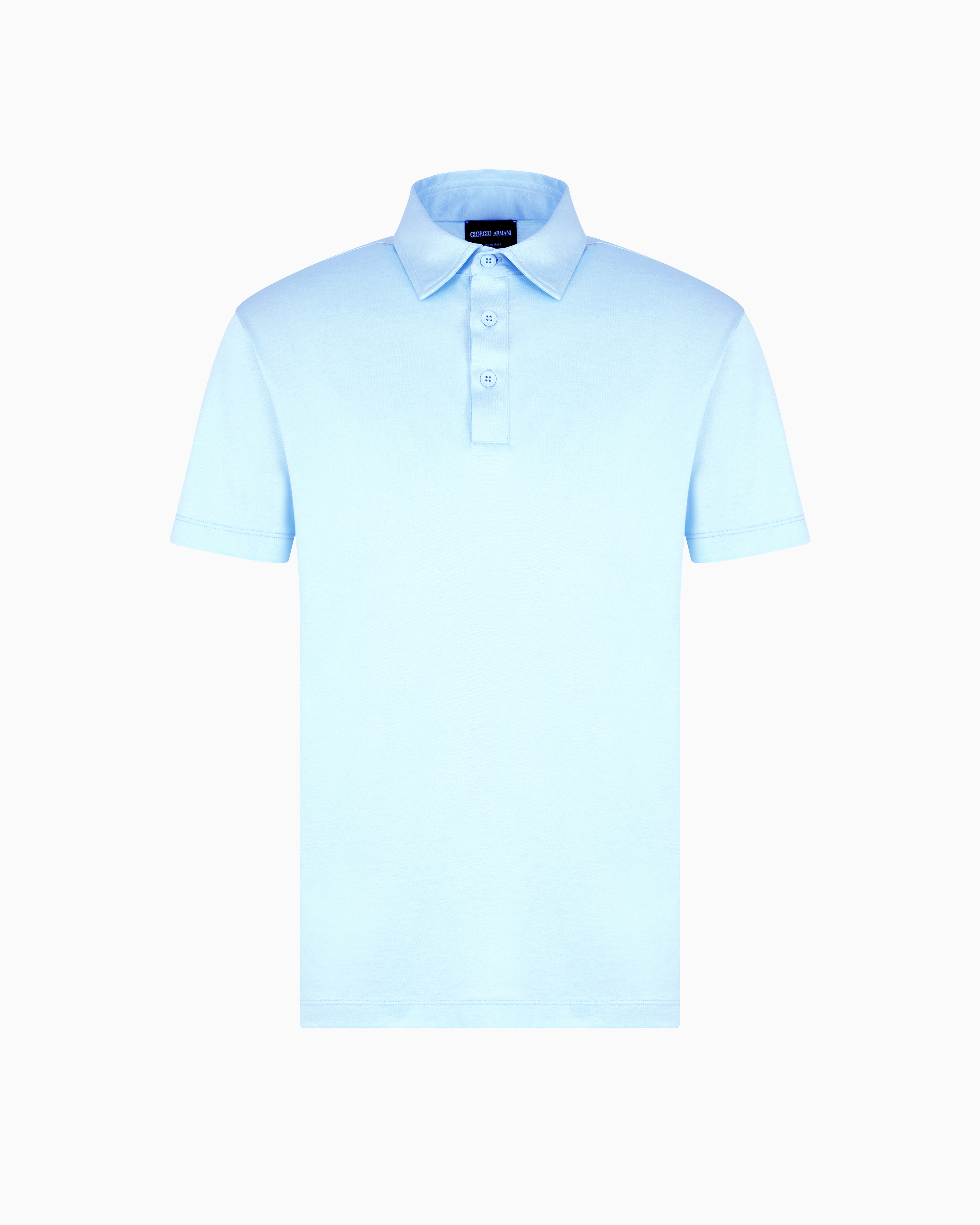 Giorgio Armani Silk And Cotton-mélange Jersey Polo Shirt In Light Blue