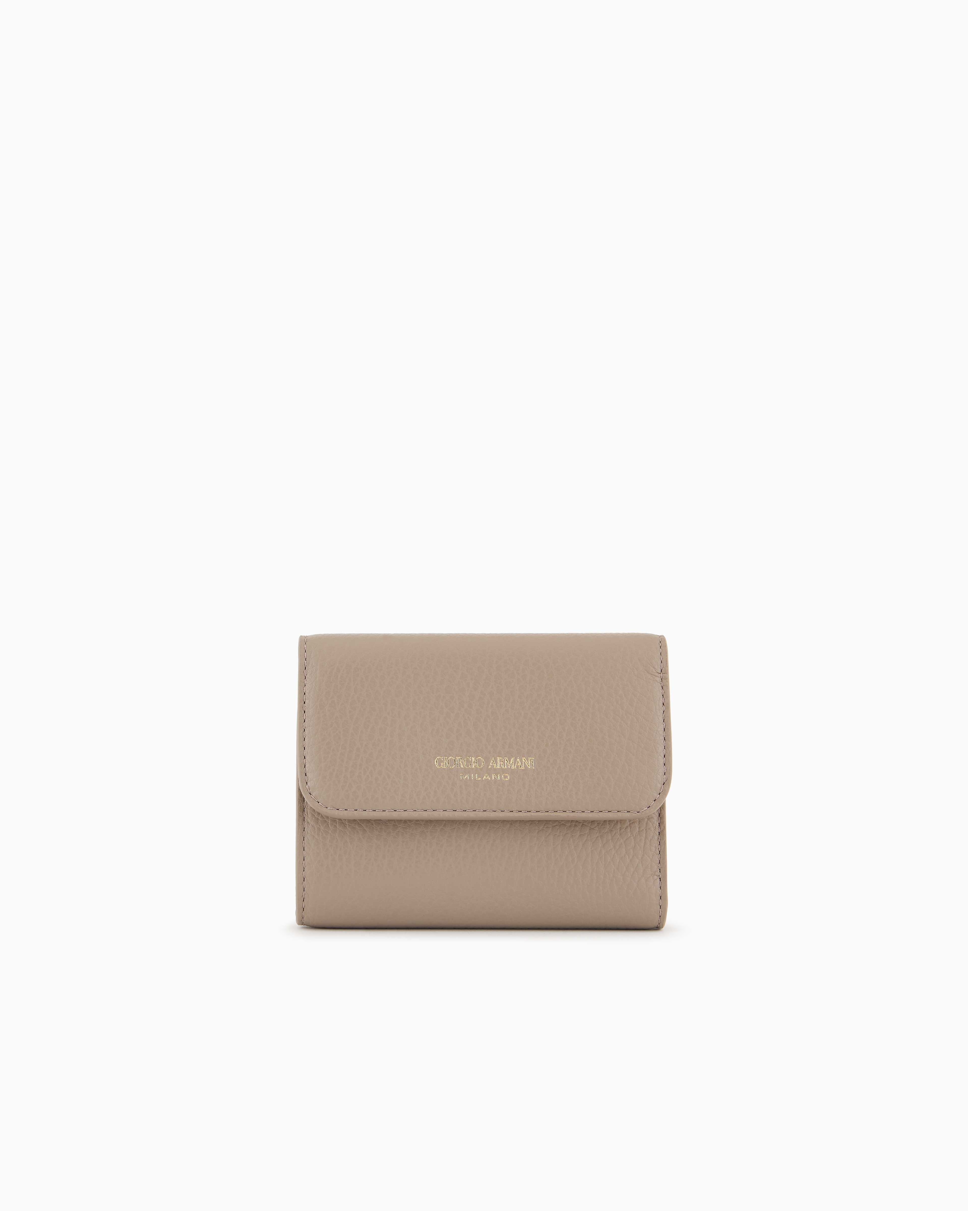 Giorgio Armani Pebbled Leather Trifold Wallet In Beige