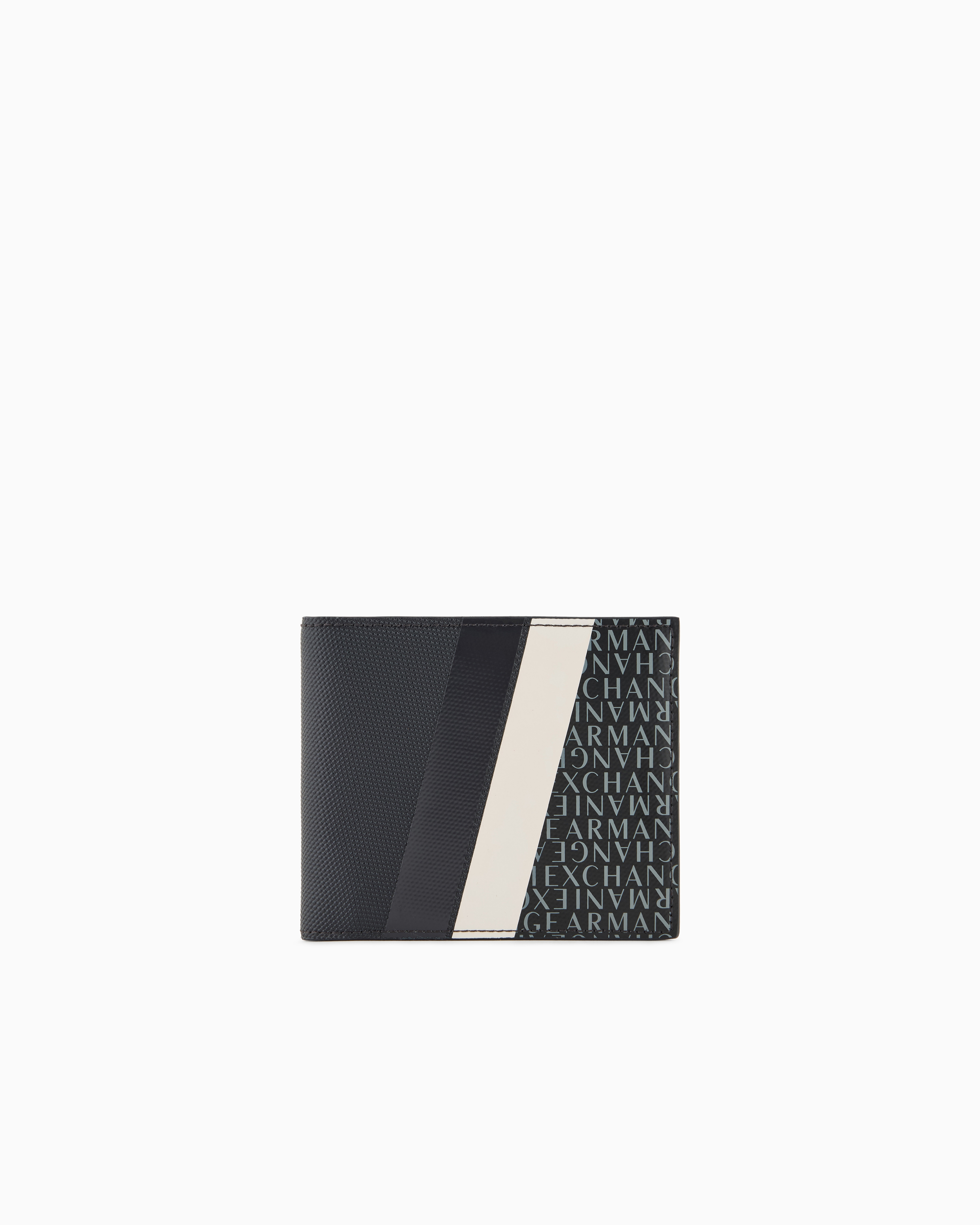 Armani Exchange Monogram And Stripe Bifold Card Holder In Navy Blue