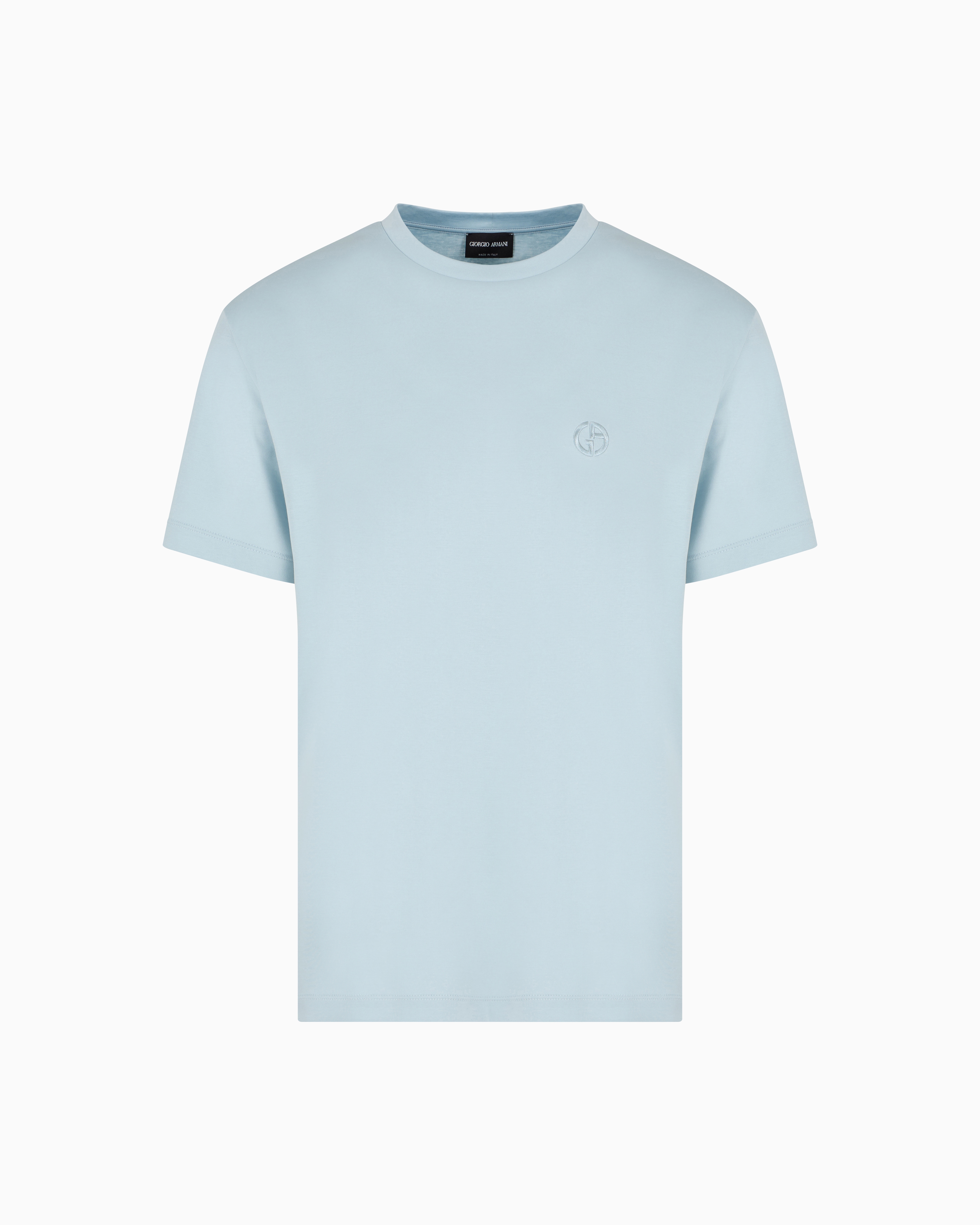 Giorgio Armani Cotton-interlock T-shirt With Embroidered Logo In Light Blue