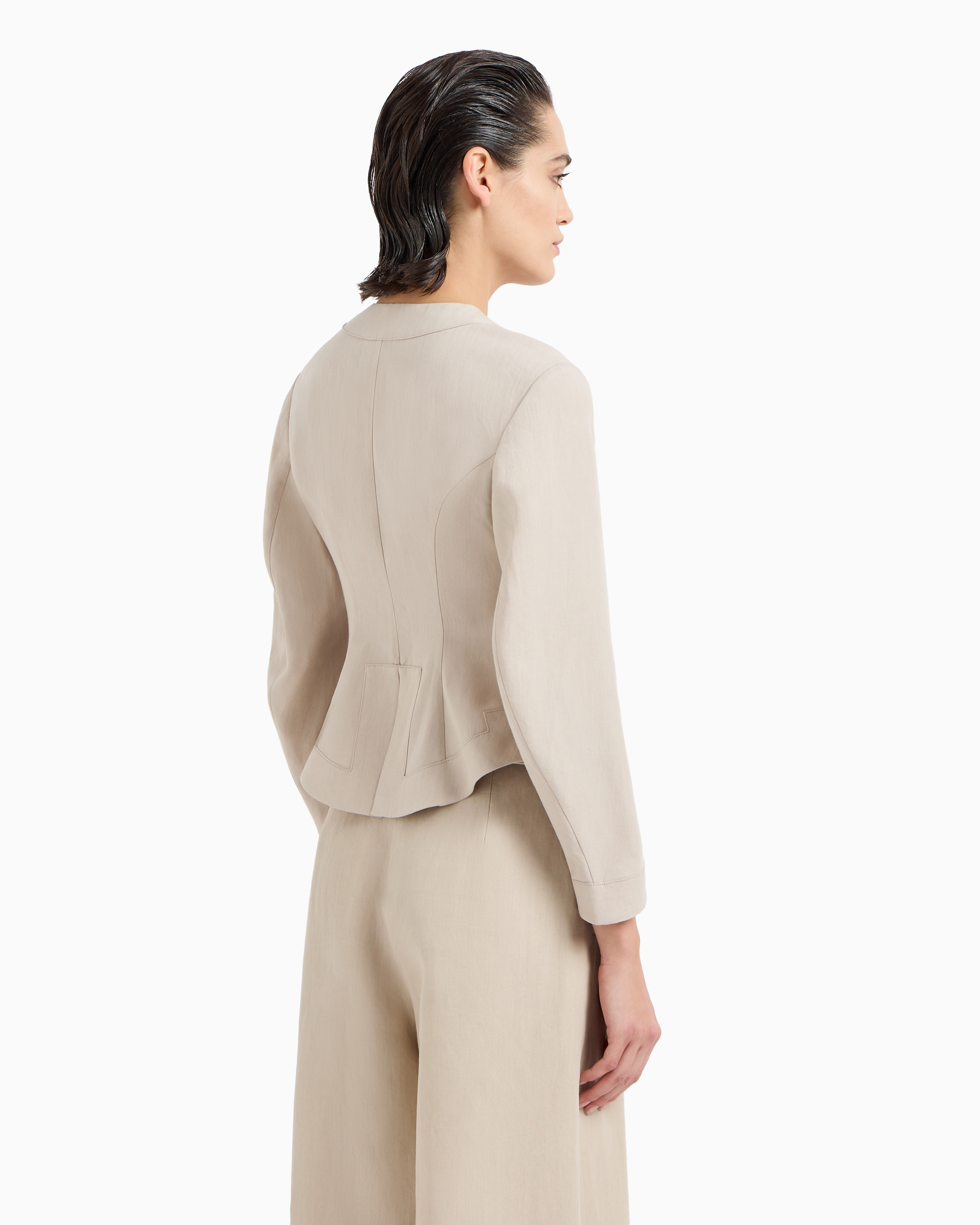 Giorgio Armani Short, Single-breasted Linen Jacket In Brown