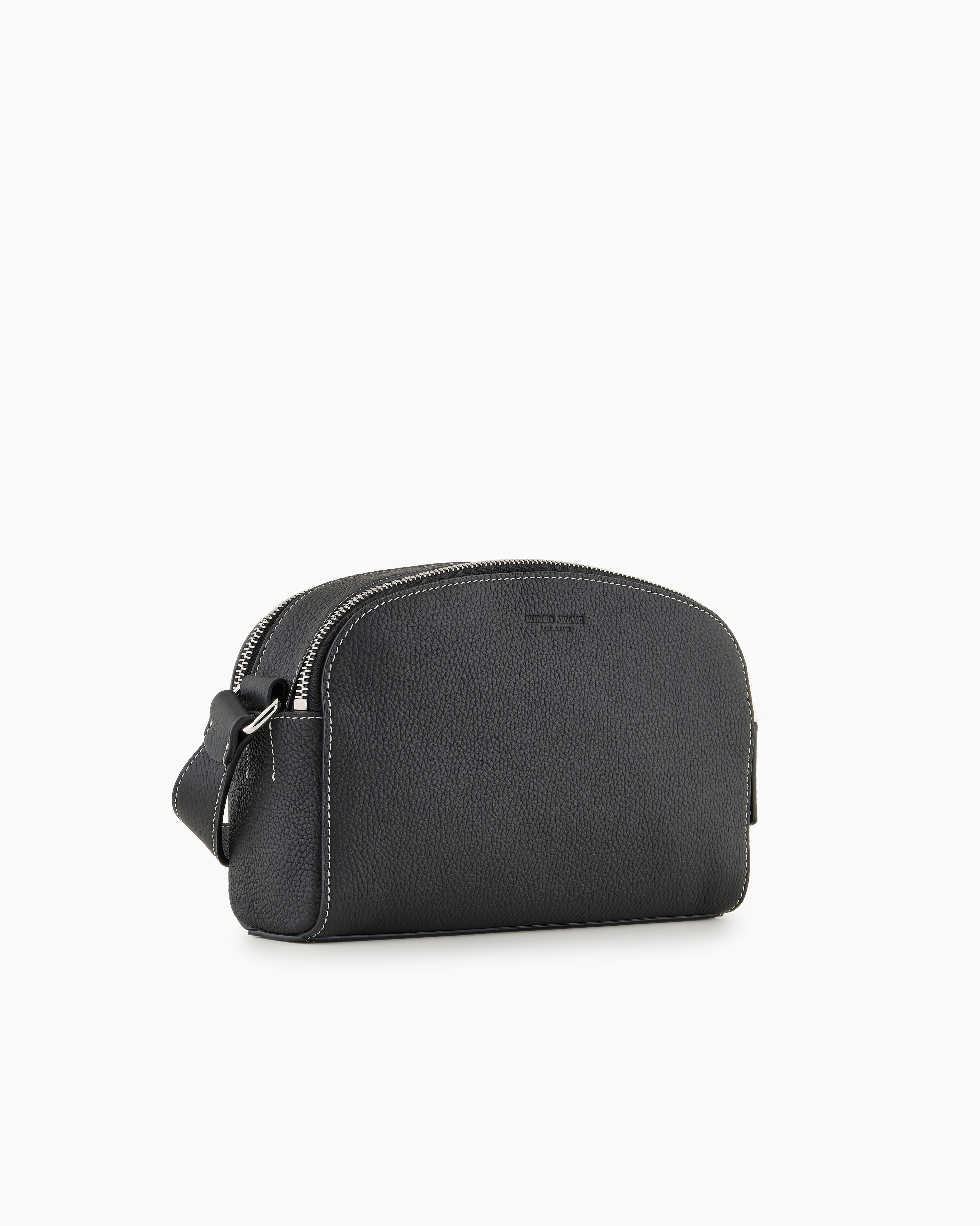Giorgio Armani Crossbody Bag In Pebbled Leather In Black