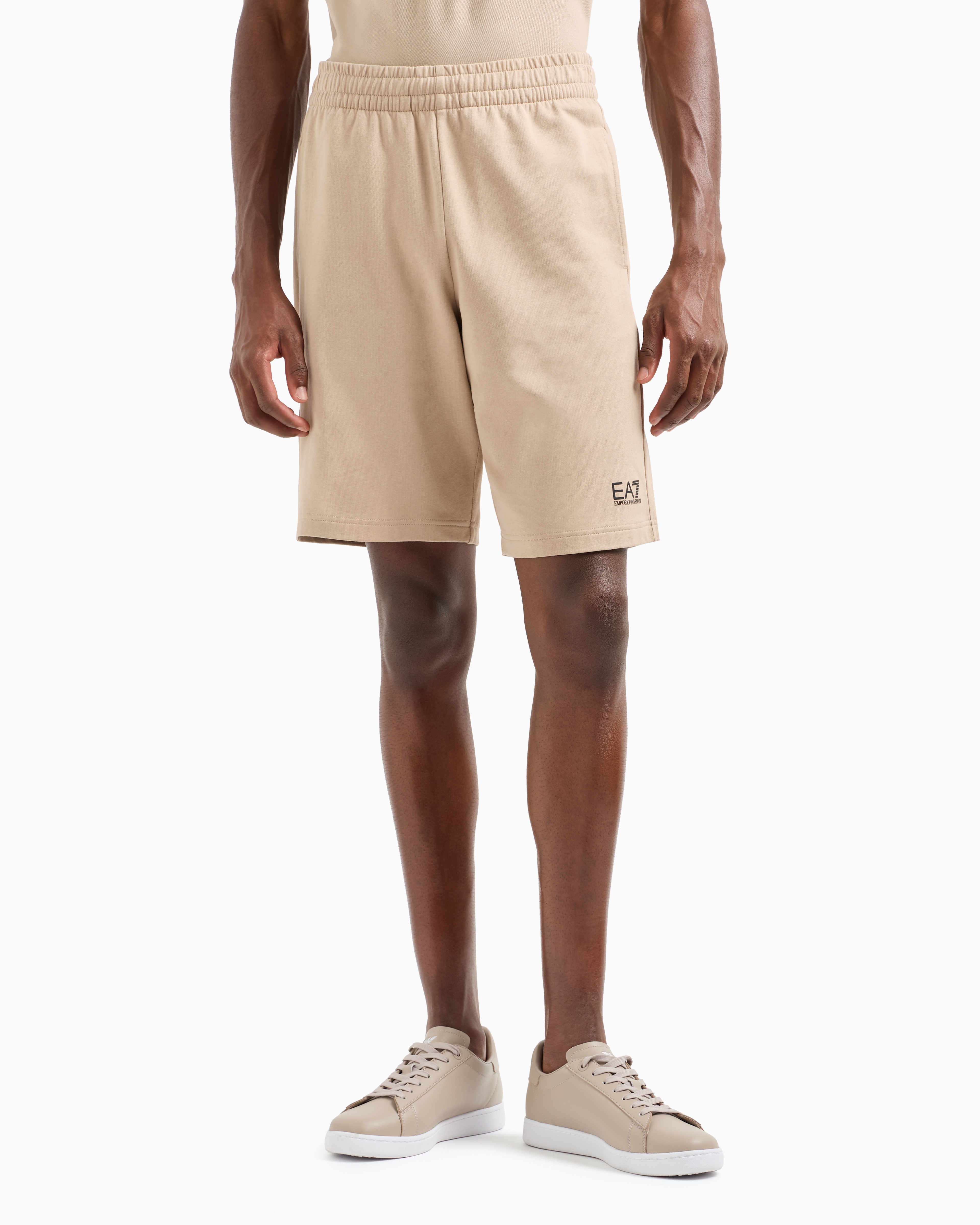 Ea7 Core Identity Cotton Bermuda Shorts In Beige