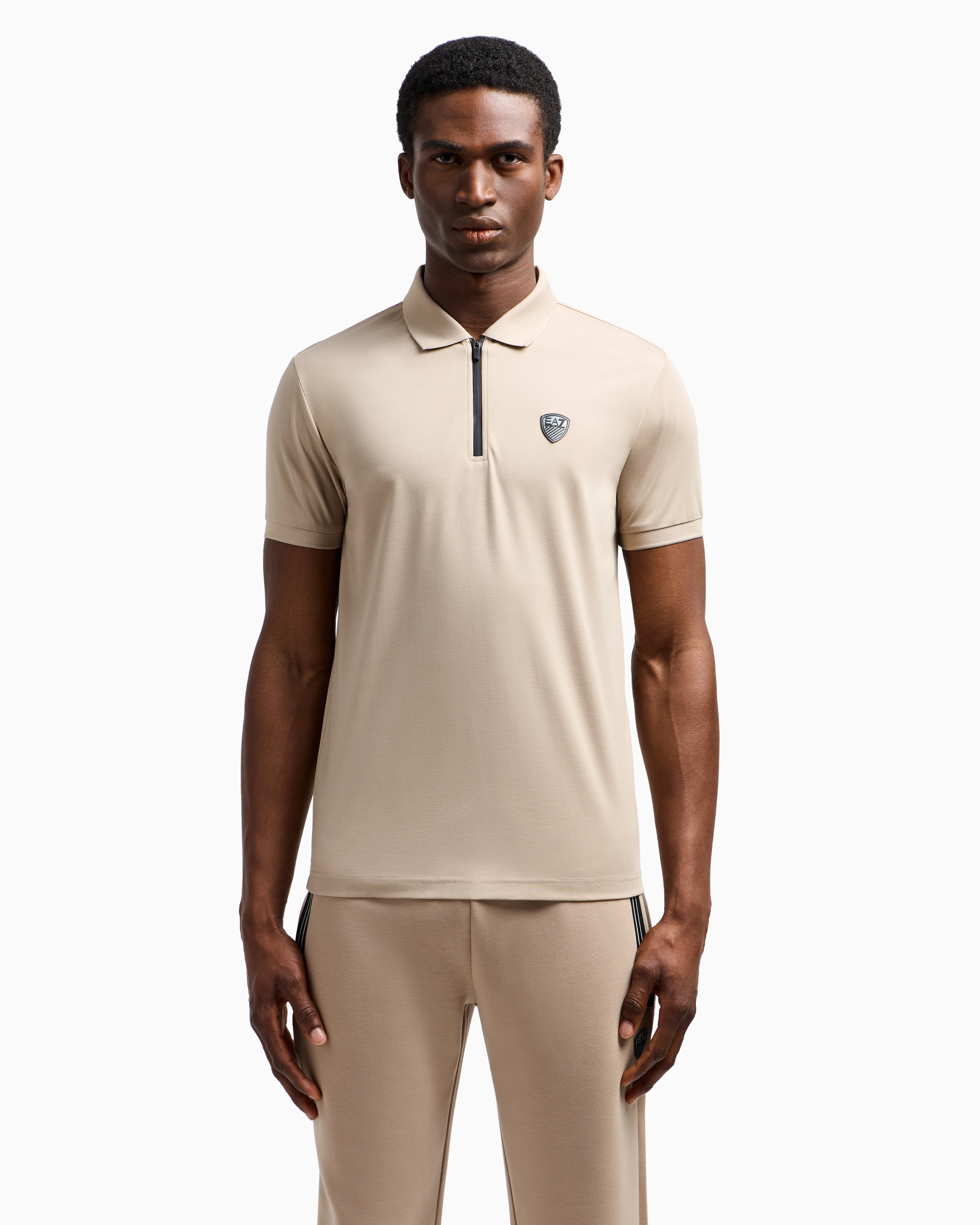 EA7 PREMIUM SHIELD POLO SHIRT IN NYLON AND JERSEY VISCOSE