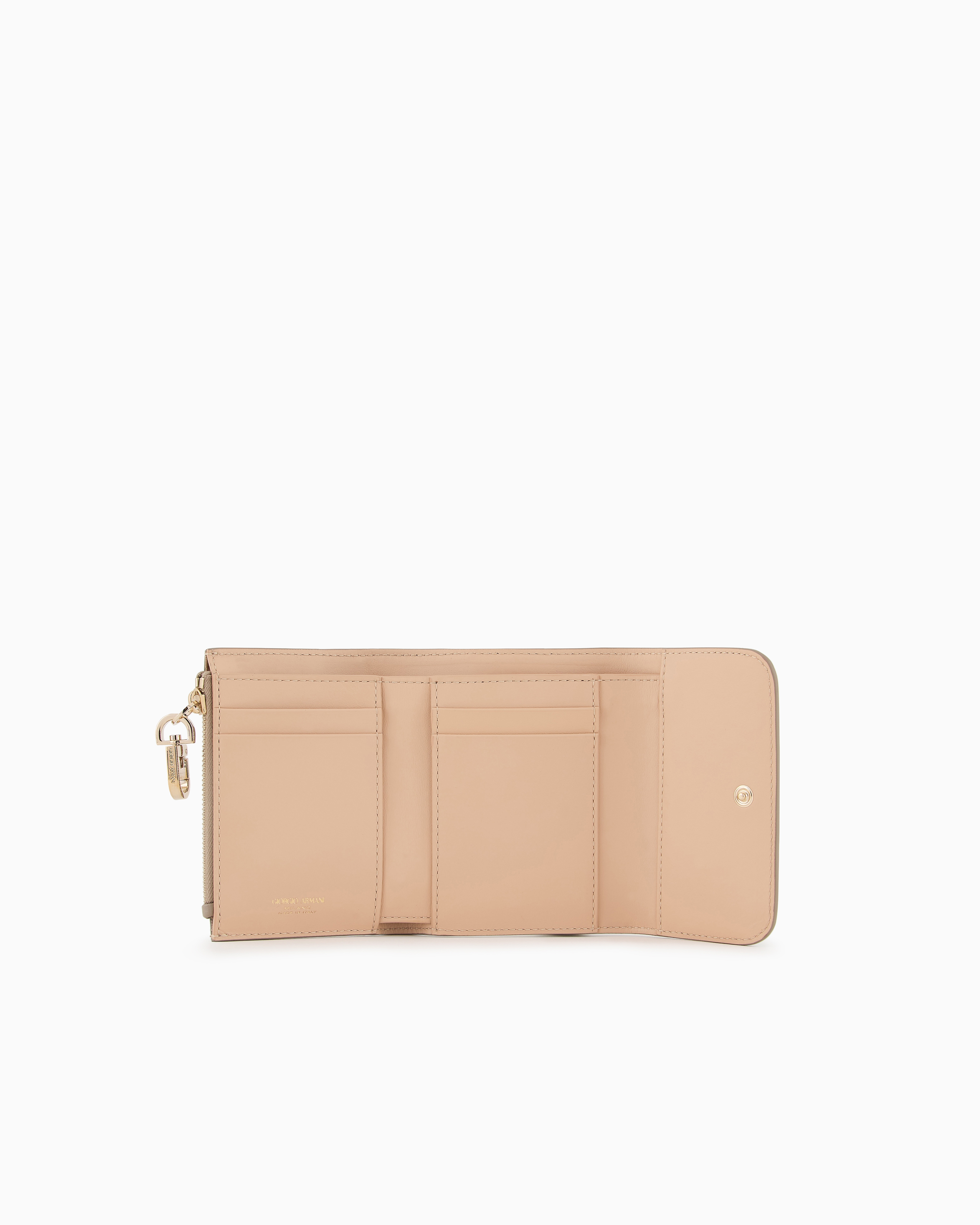 Giorgio Armani Pebbled Leather Trifold Wallet In Beige
