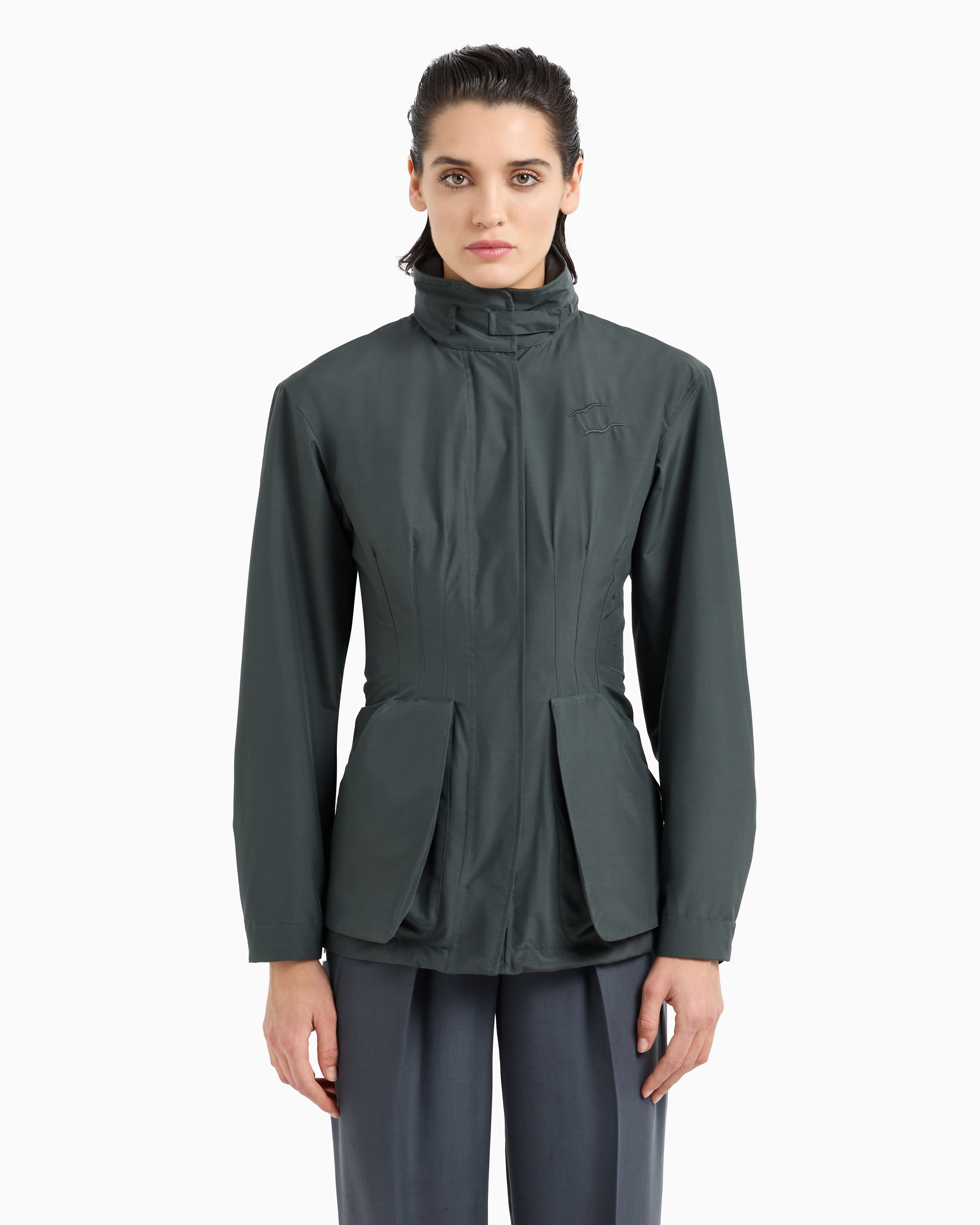 Giorgio Armani Technical Silk Hooded Pea Coat