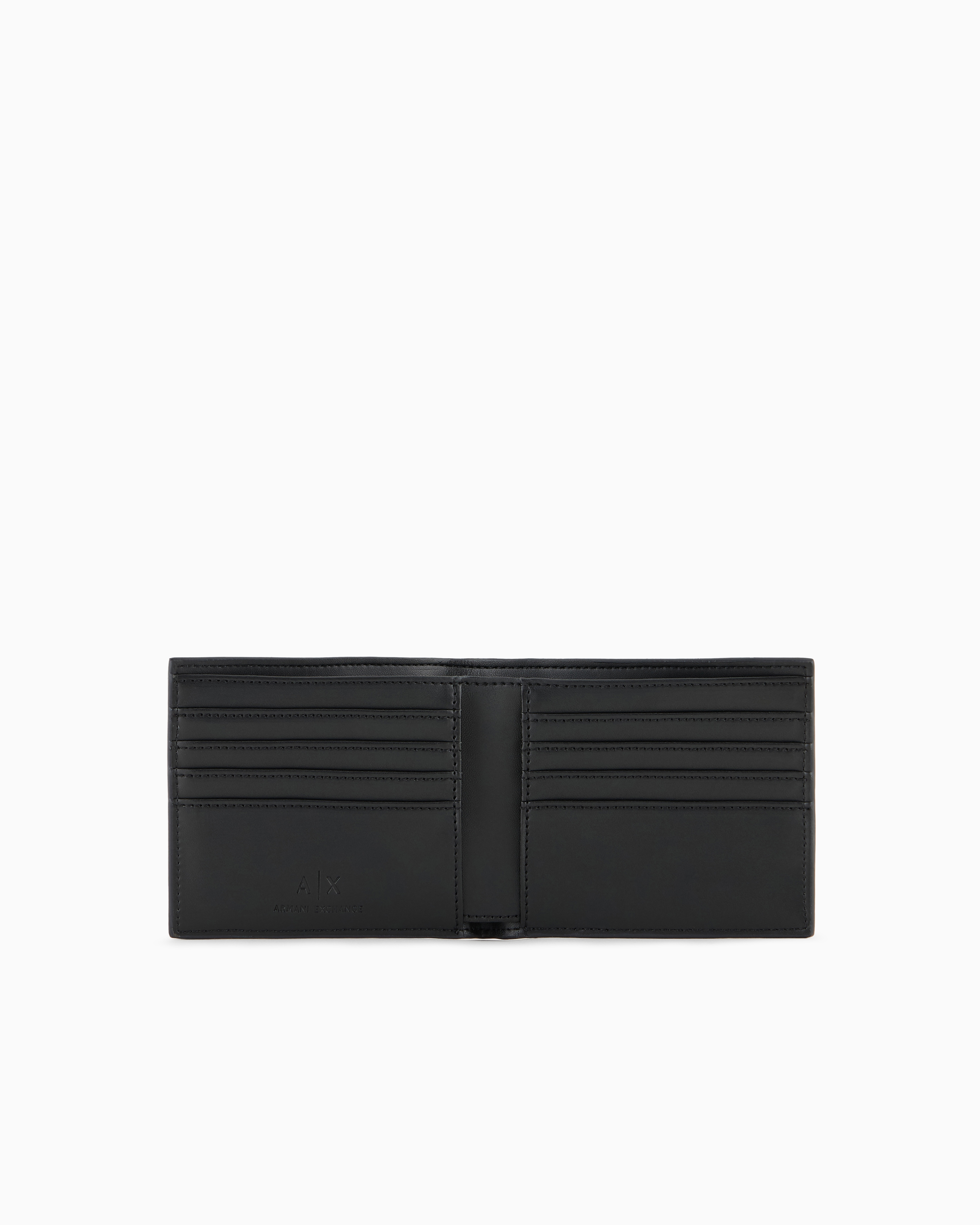 Armani Exchange Monogram And Stripe Bifold Card Holder In Navy Blue