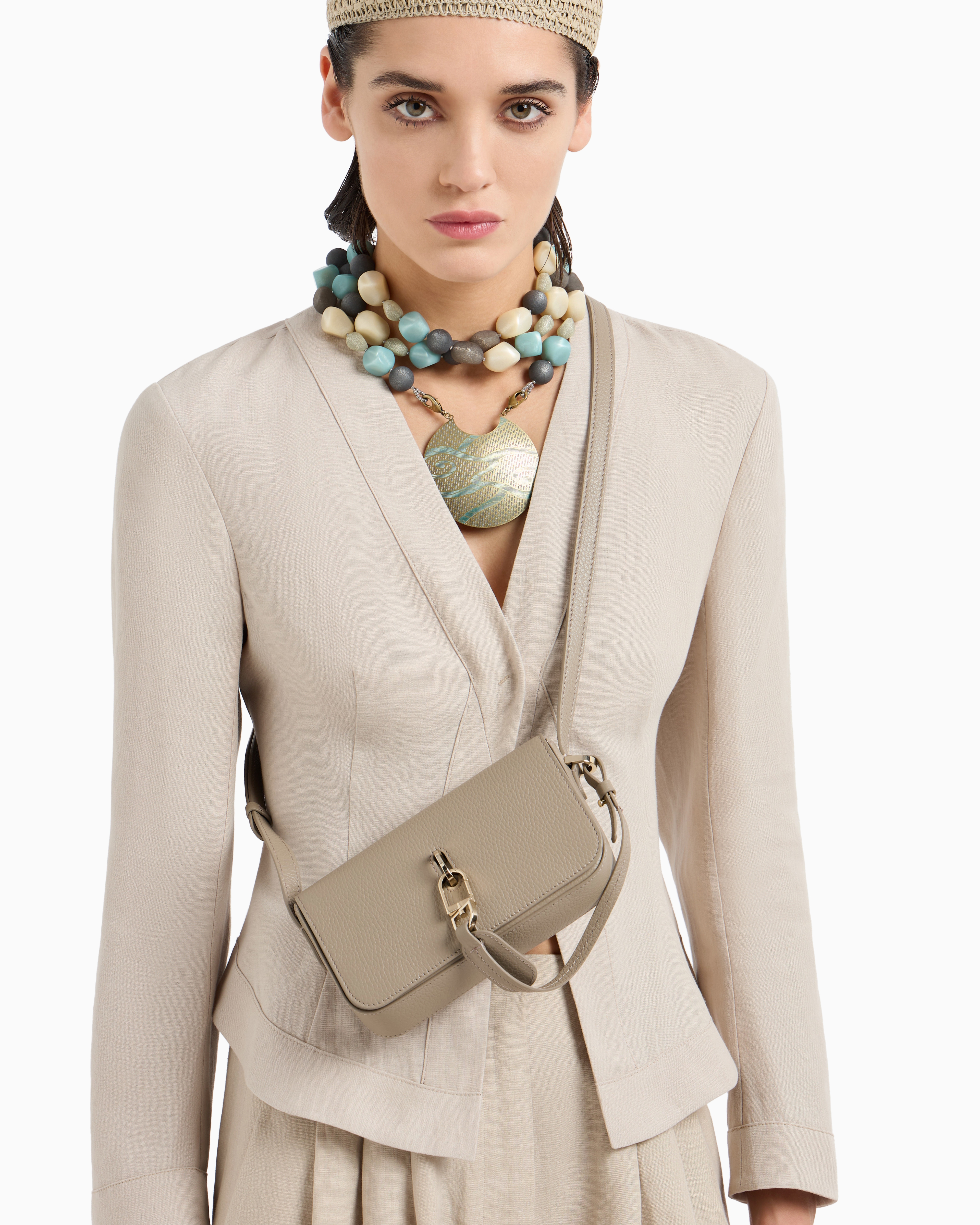 Giorgio Armani Short, Single-breasted Linen Jacket In Brown