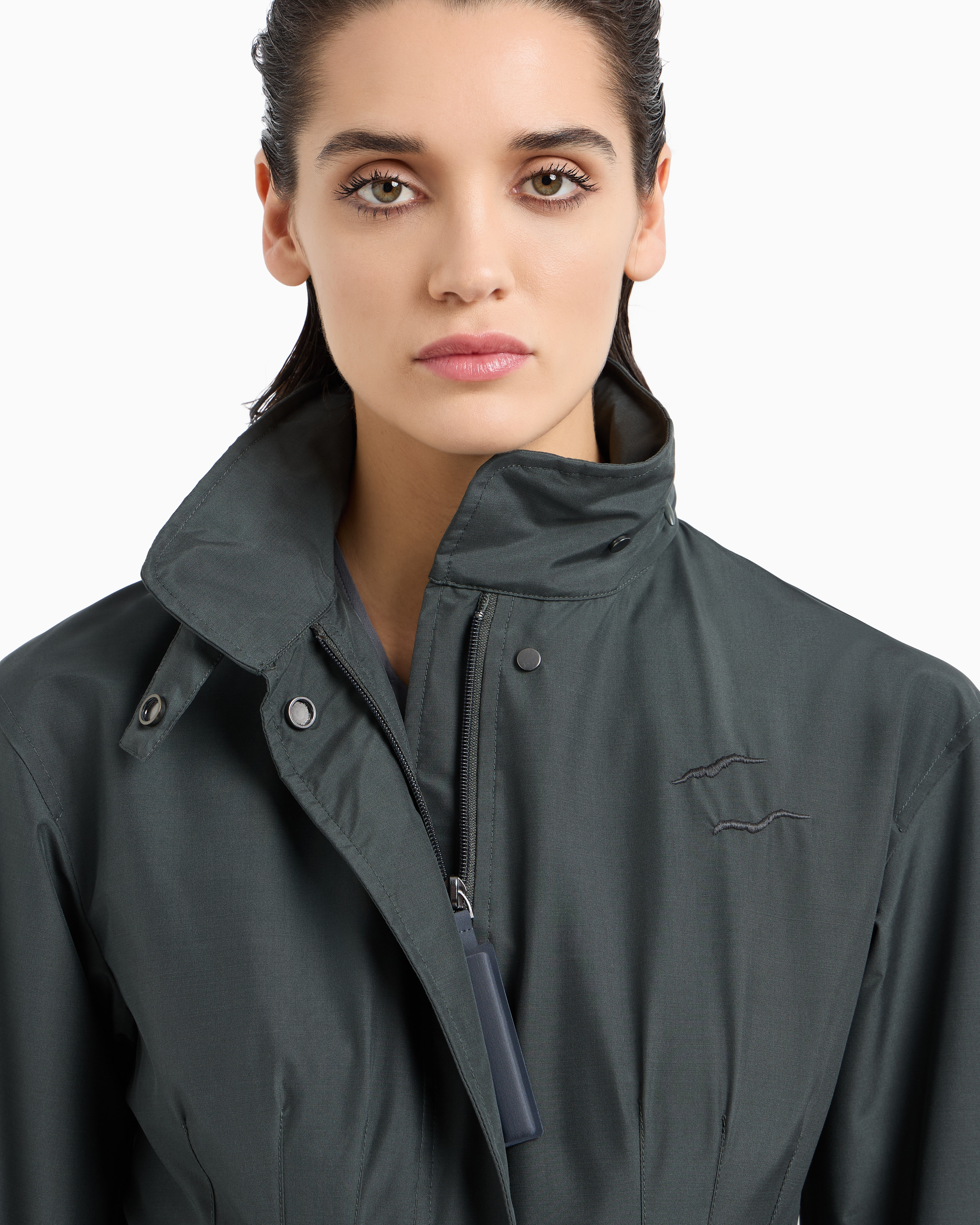 Giorgio Armani Technical Silk Hooded Pea Coat