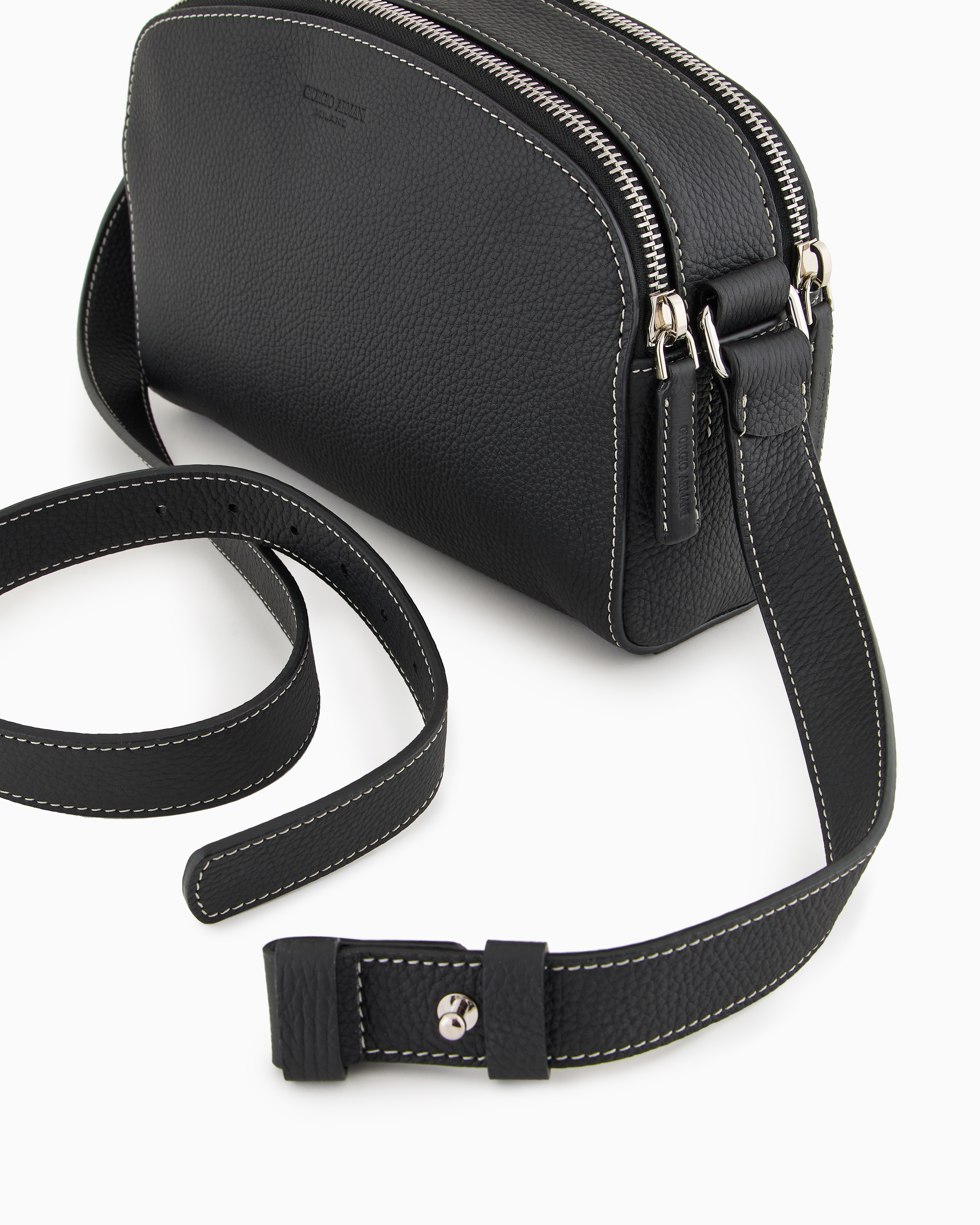 Giorgio Armani Crossbody Bag In Pebbled Leather In Black