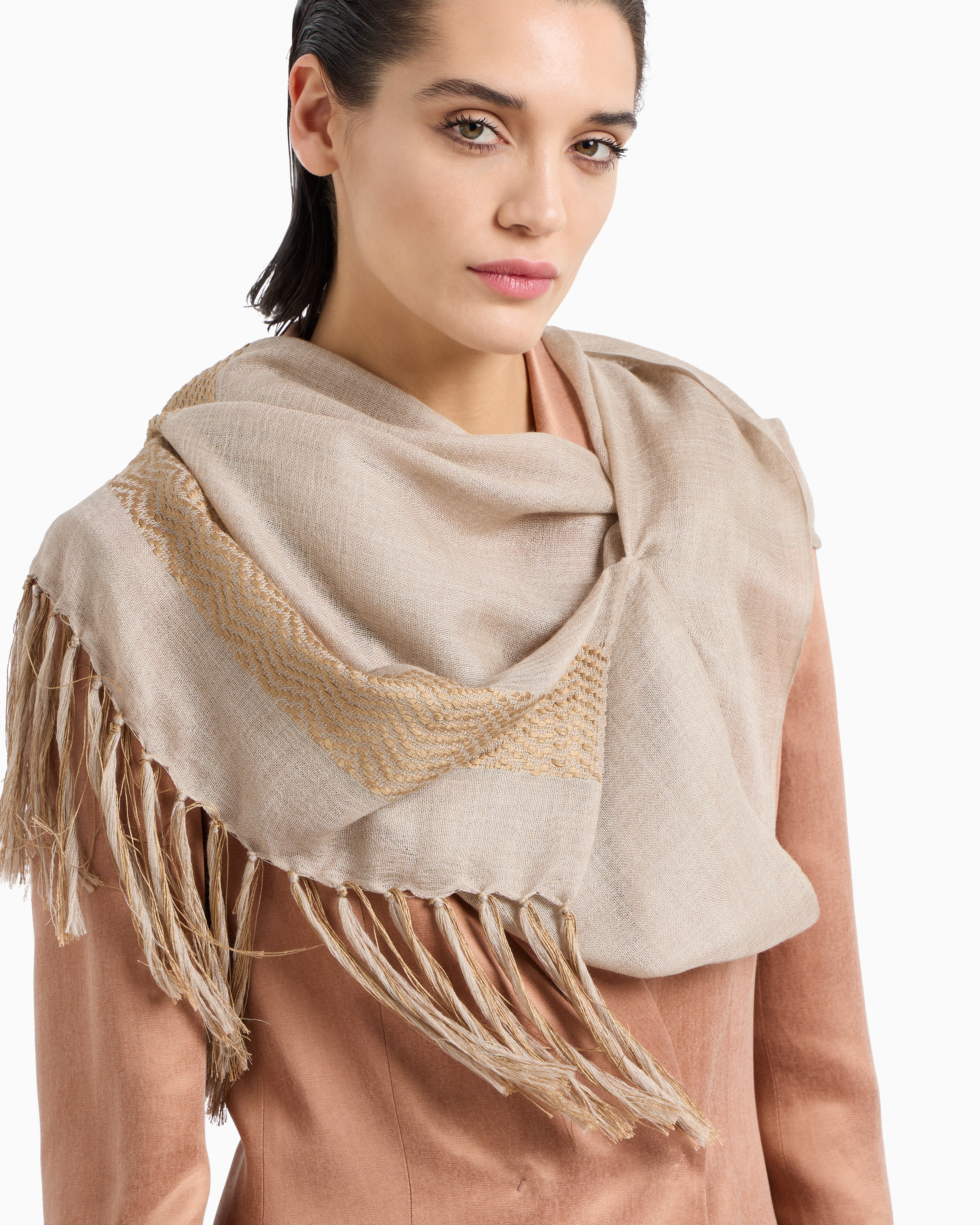 Giorgio Armani Cashmere And Silk Stole With Fringe Detail