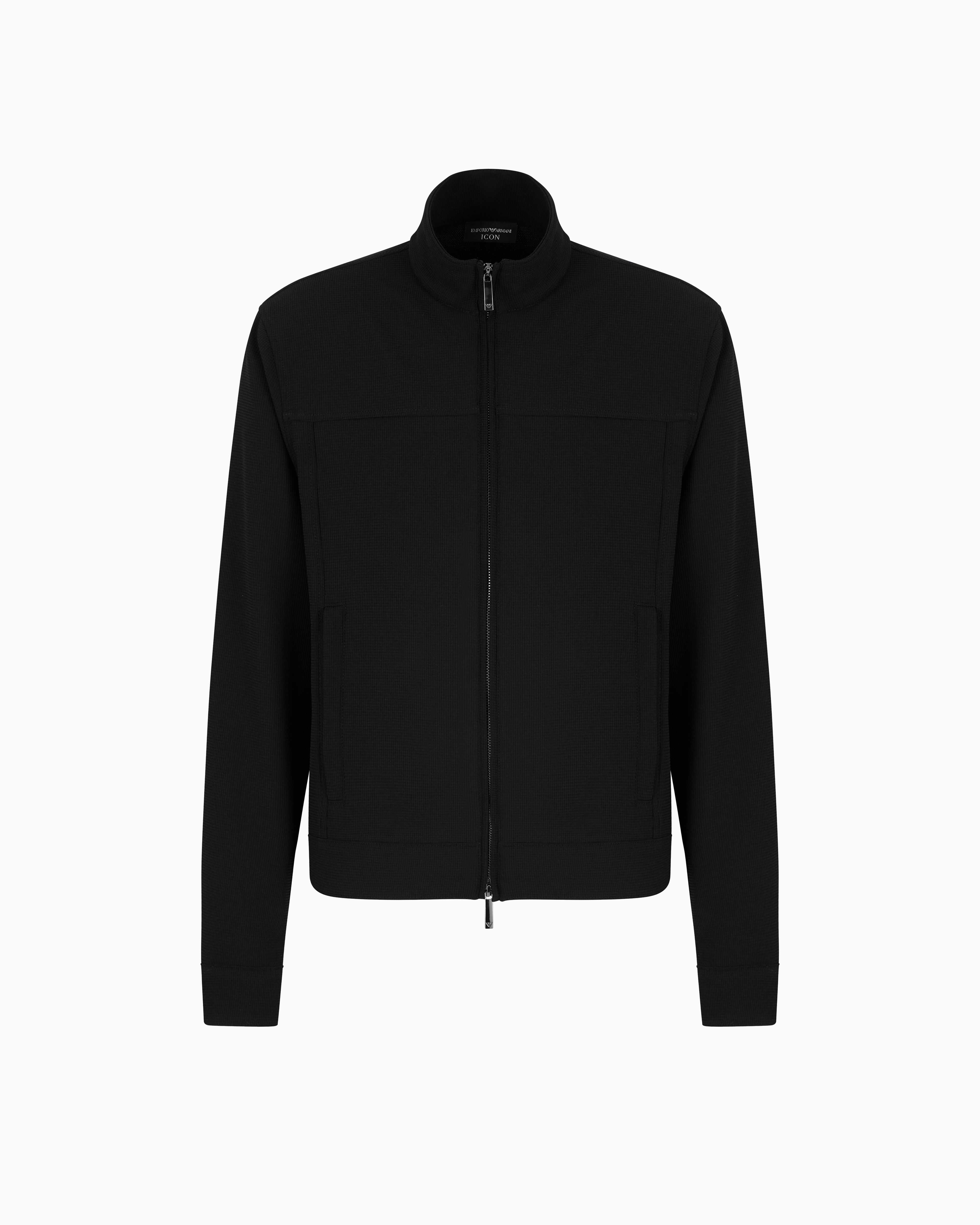 EMPORIO ARMANI ICON FULL-ZIP BLOUSON IN PIQUÉ-EFFECT MICRO-TEXTURED CRÊPE JERSEY