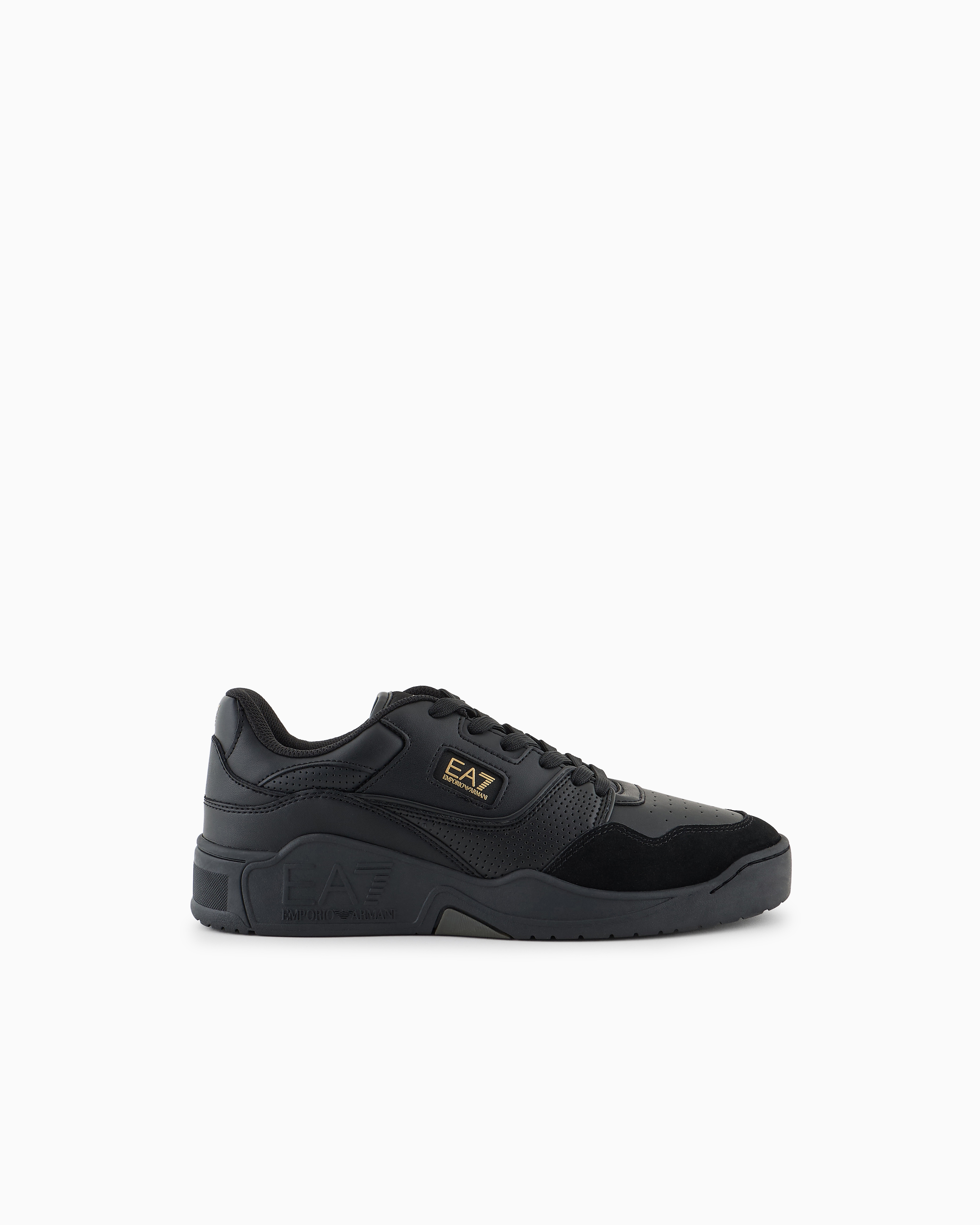 Ea7 Lace-up Low-top Perforated Casual Basketball Shoes In Black