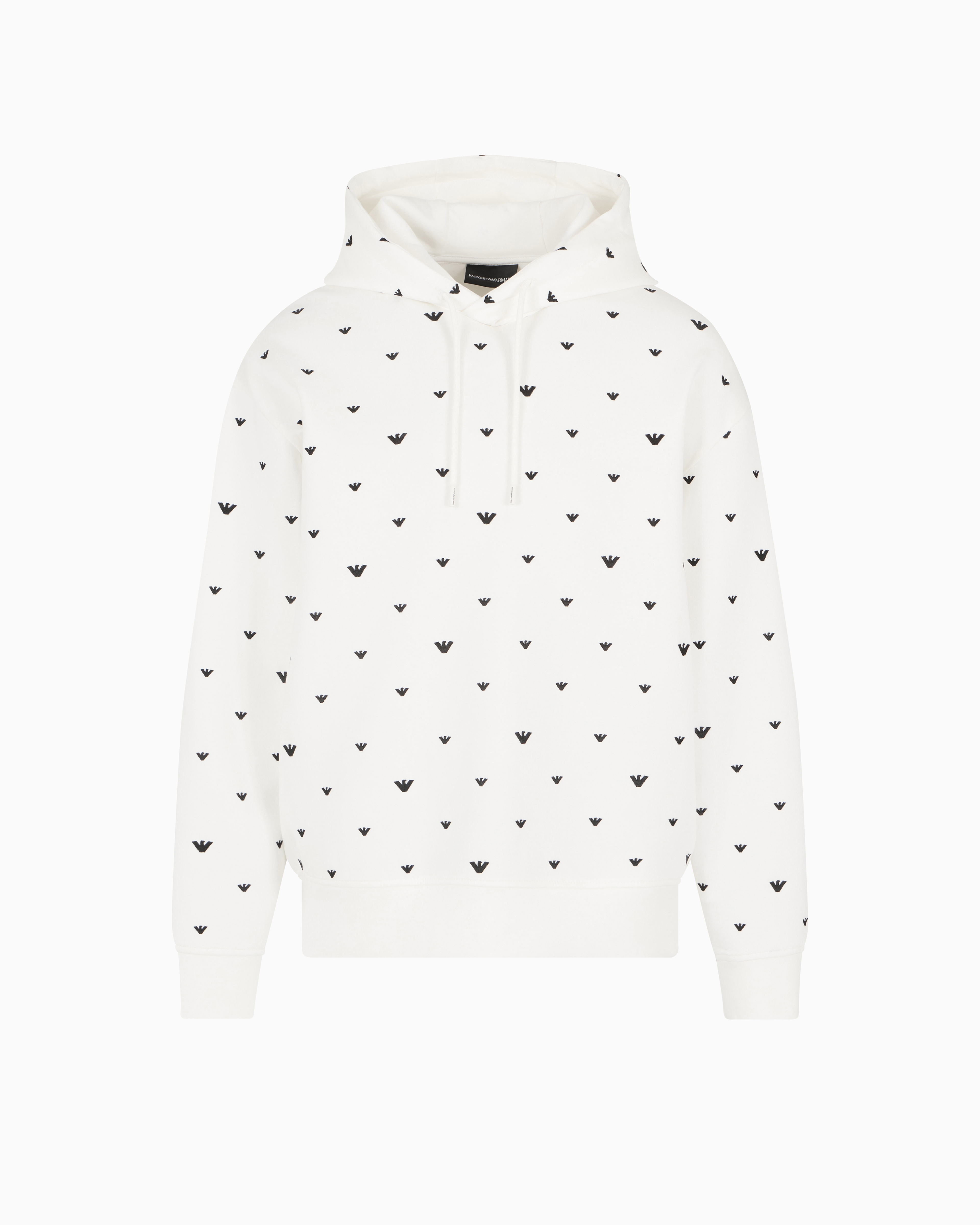 Emporio Armani Sweatshirt Aus Doppellagigem Jersey Mit Kapuze Und Durchgehender Adler-stickerei In Weiss