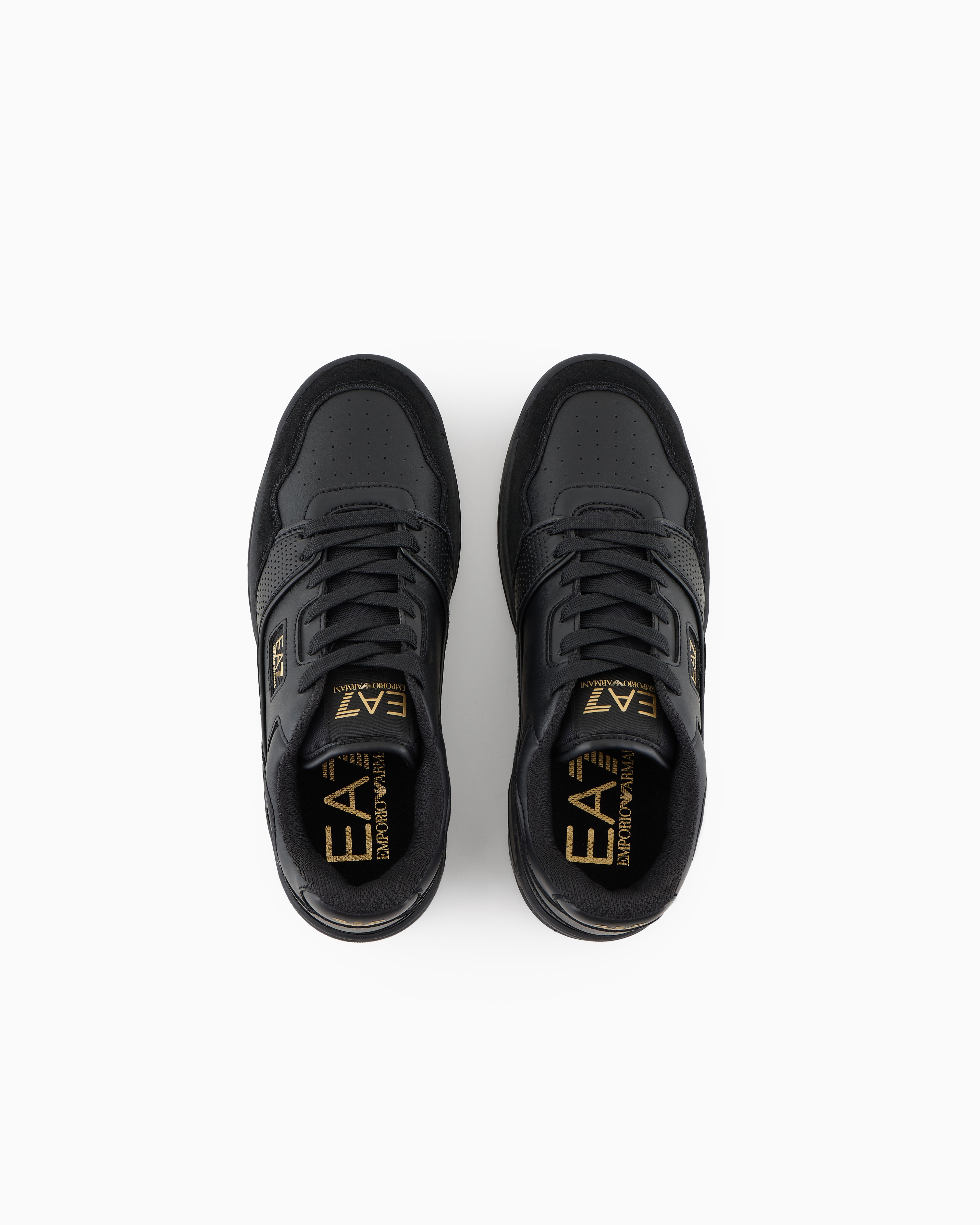 Ea7 Lace-up Low-top Perforated Casual Basketball Shoes In Black