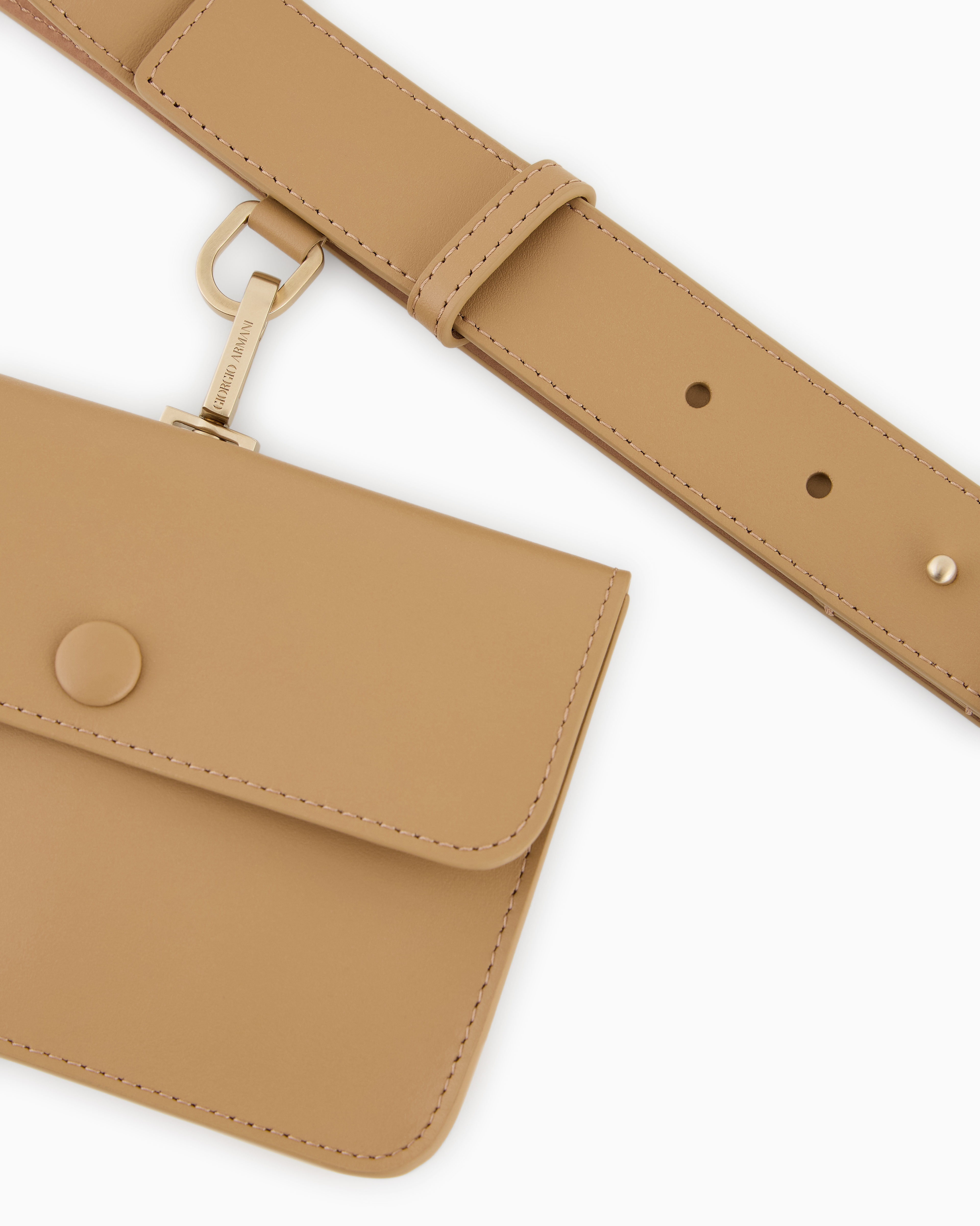 Giorgio Armani Leather Belt With Pochette In Sand