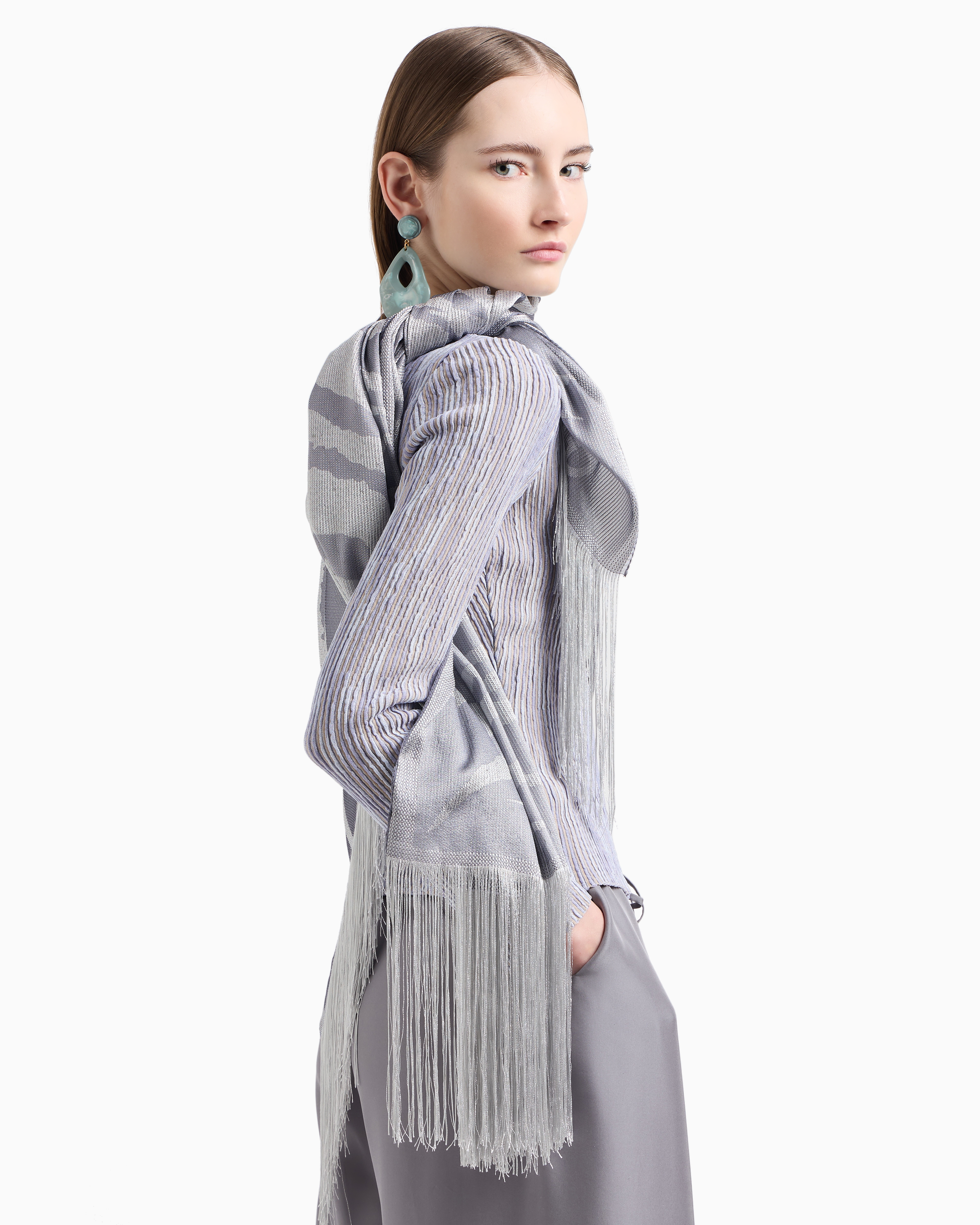Giorgio Armani Viscose And Silk Blend Jacquard Stole In Grey