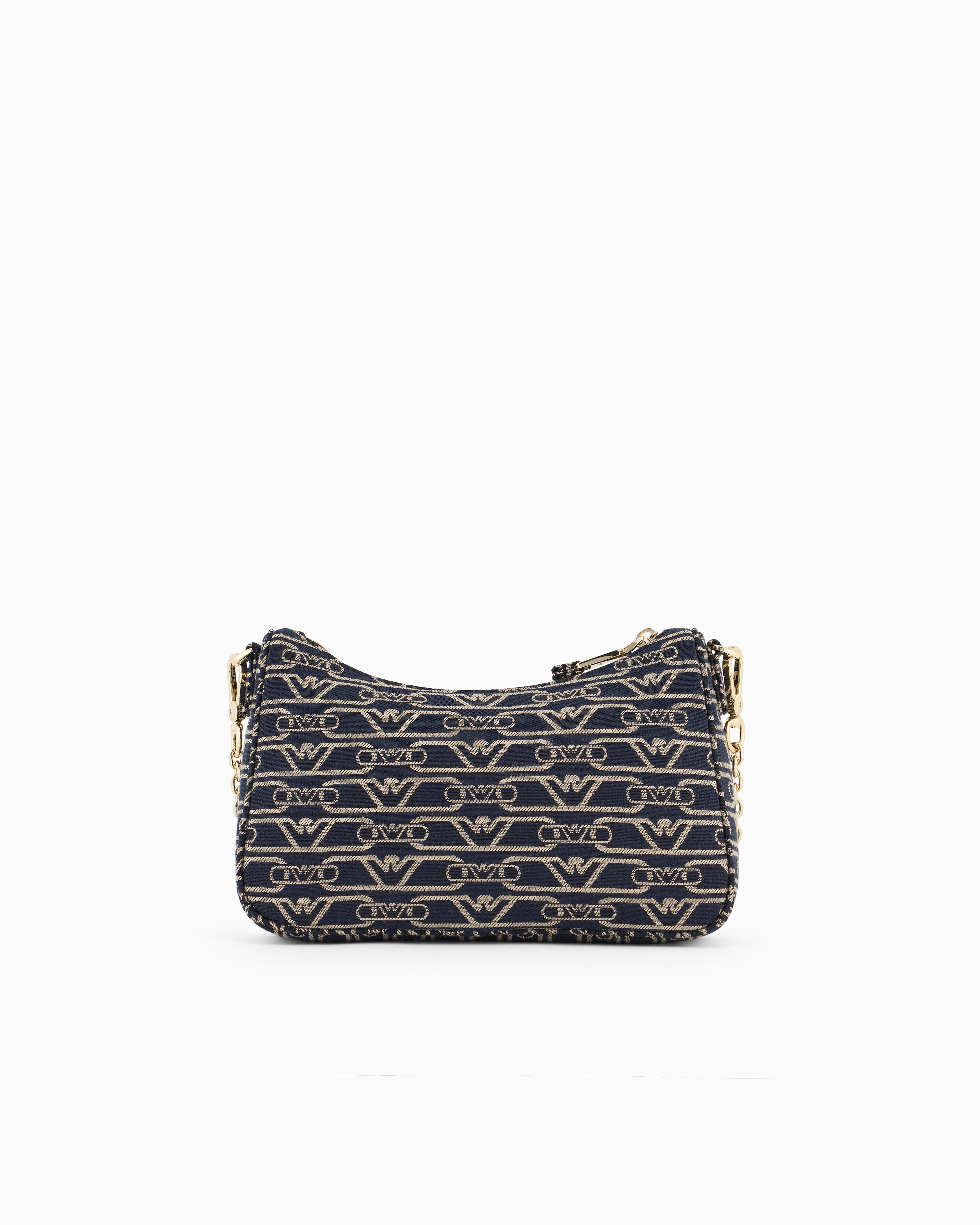Emporio Armani Jacquard Canvas Baguette Bag With All-over Monogram In Blue