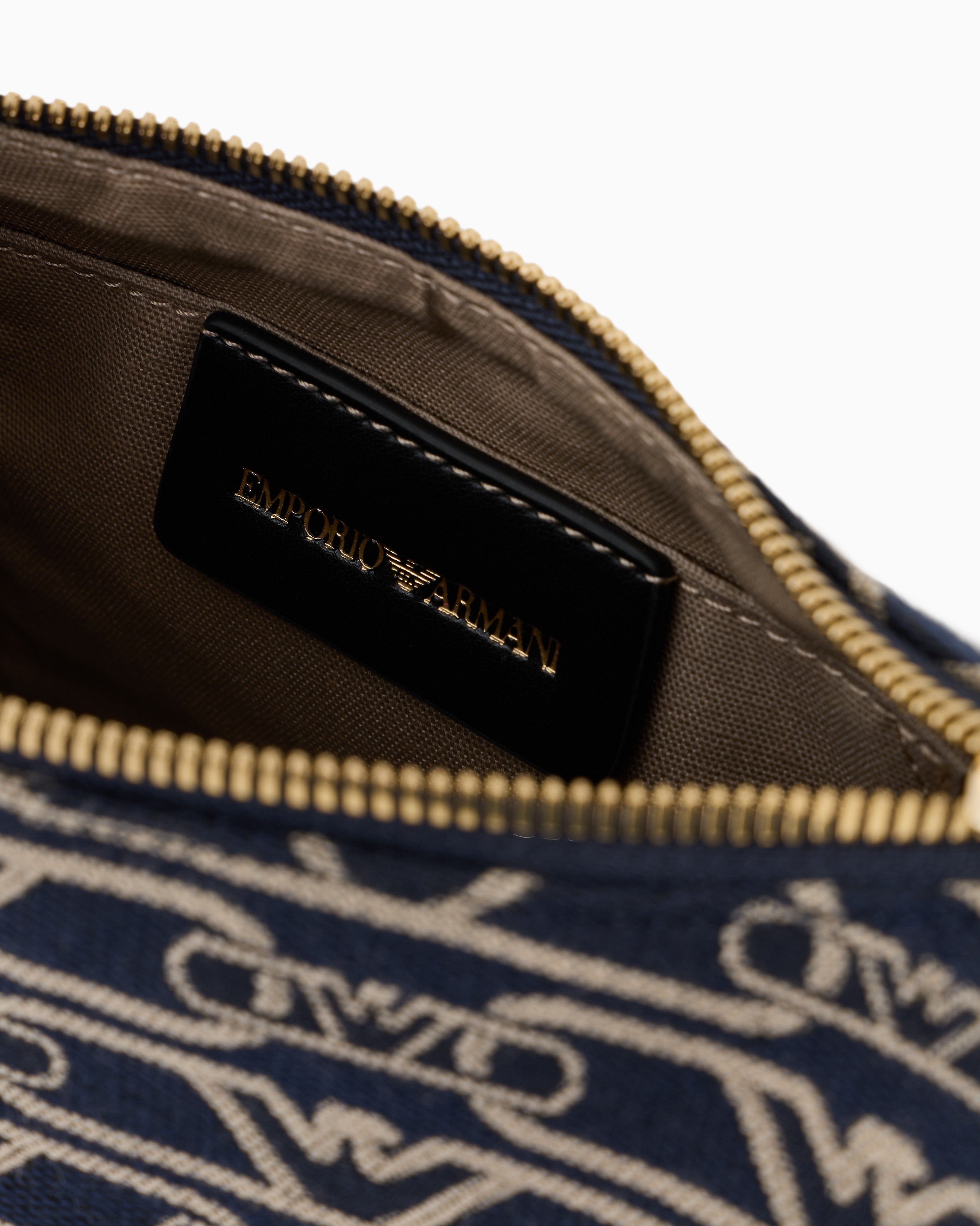 Emporio Armani Jacquard Canvas Baguette Bag With All-over Monogram In Blue
