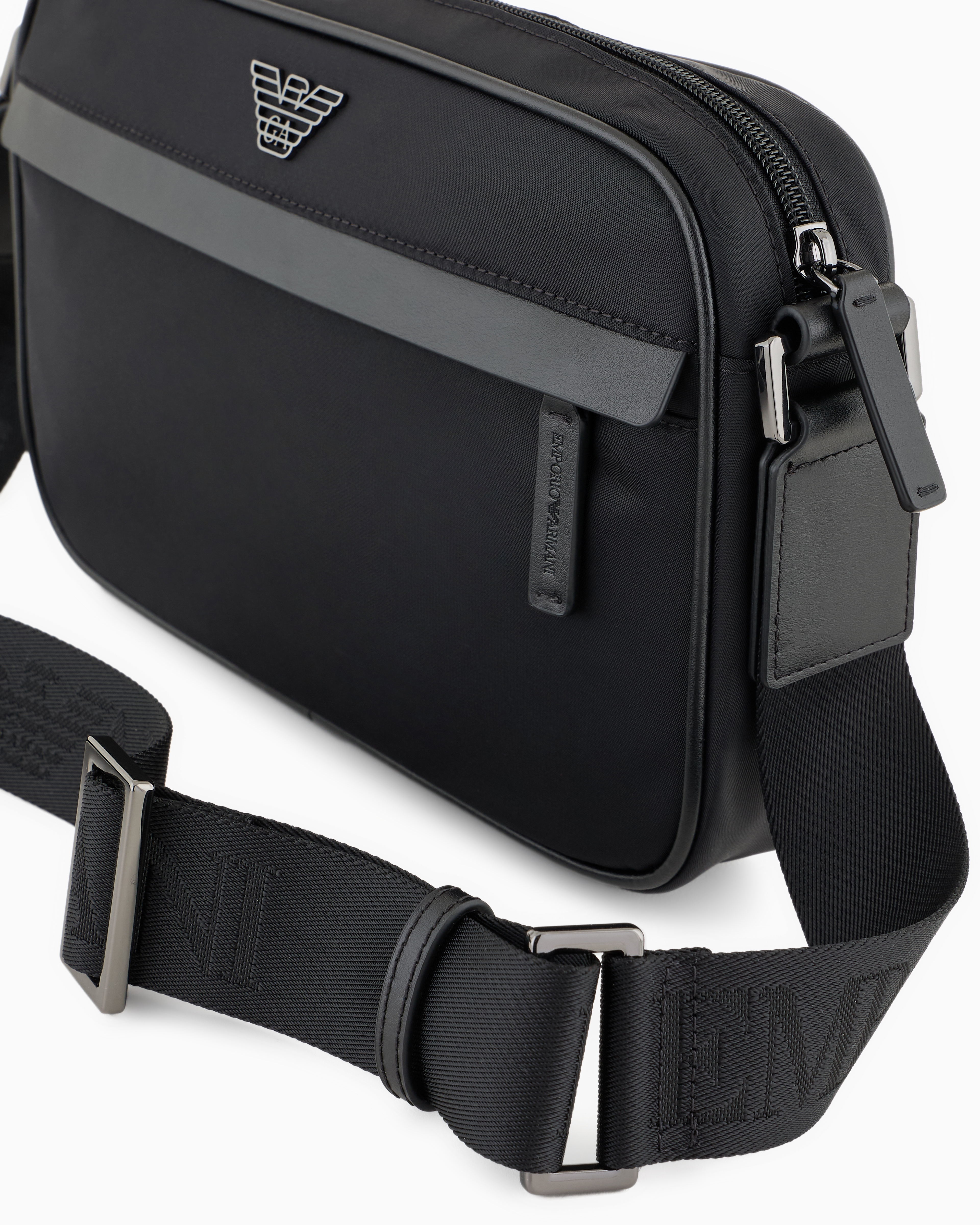 Emporio Armani Asv Recycled Nylon Shoulder Bag In Black
