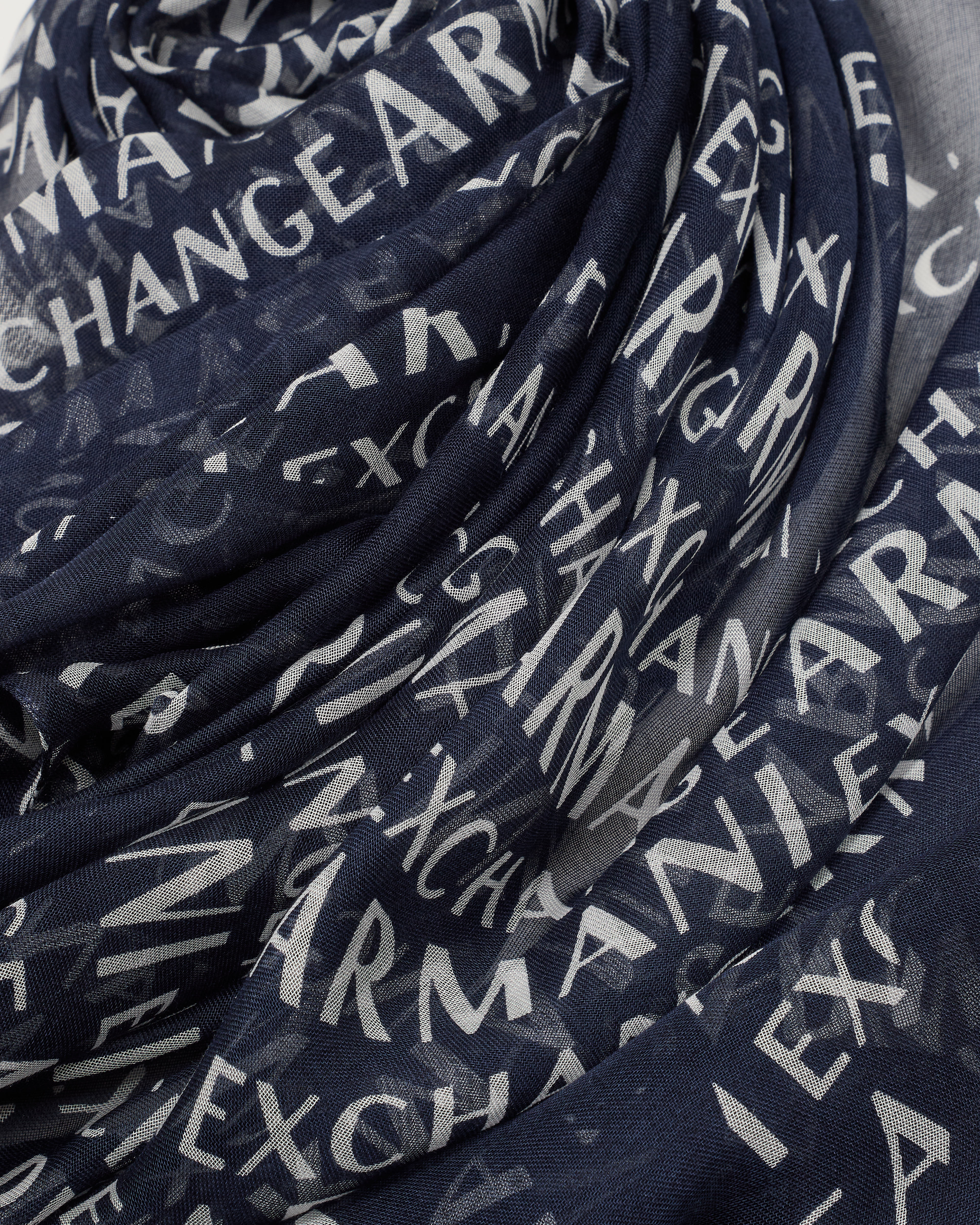 Armani Exchange Allover Logo Patterned Scarf In Navy Blue