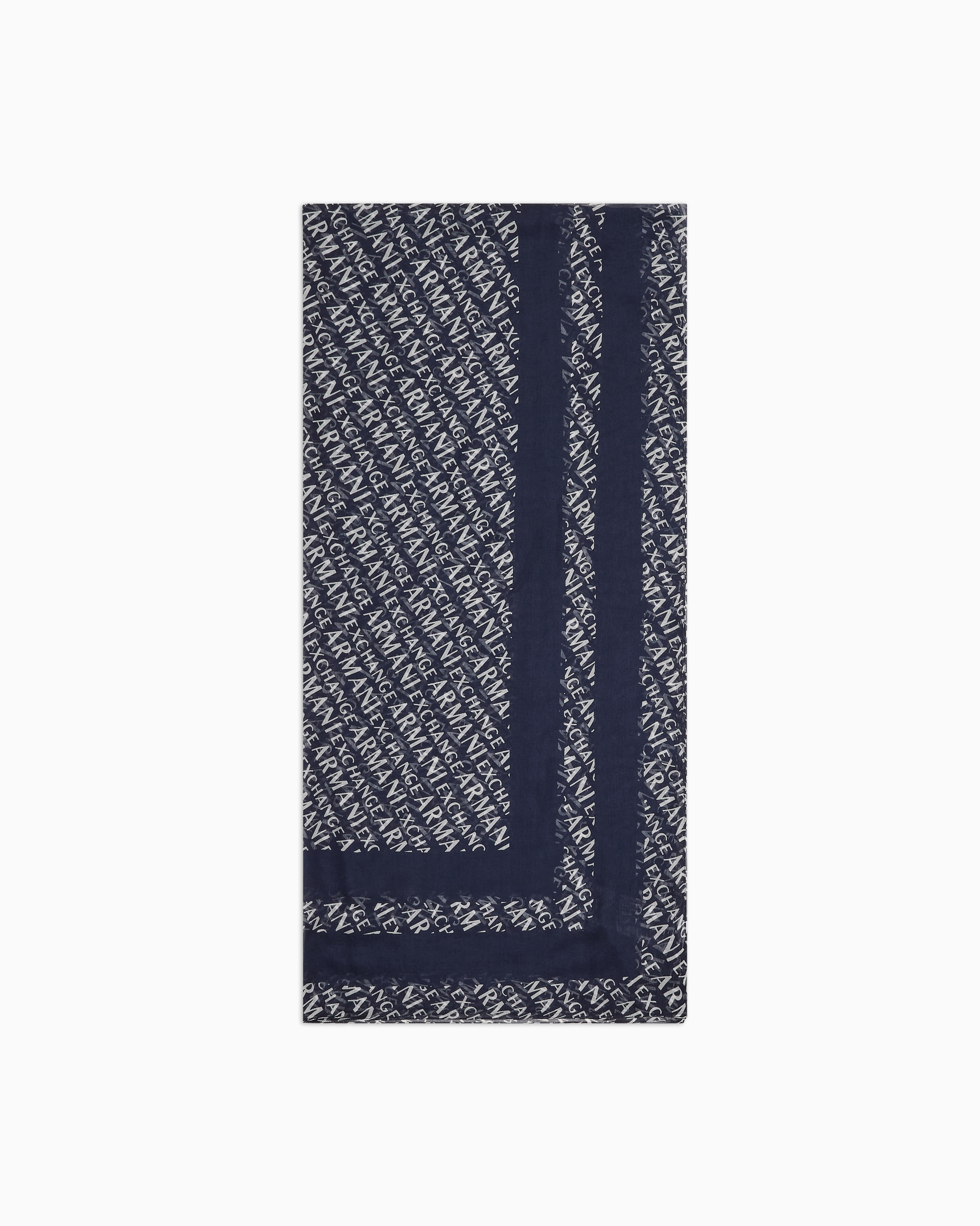 Armani Exchange Allover Logo Patterned Scarf In Navy Blue