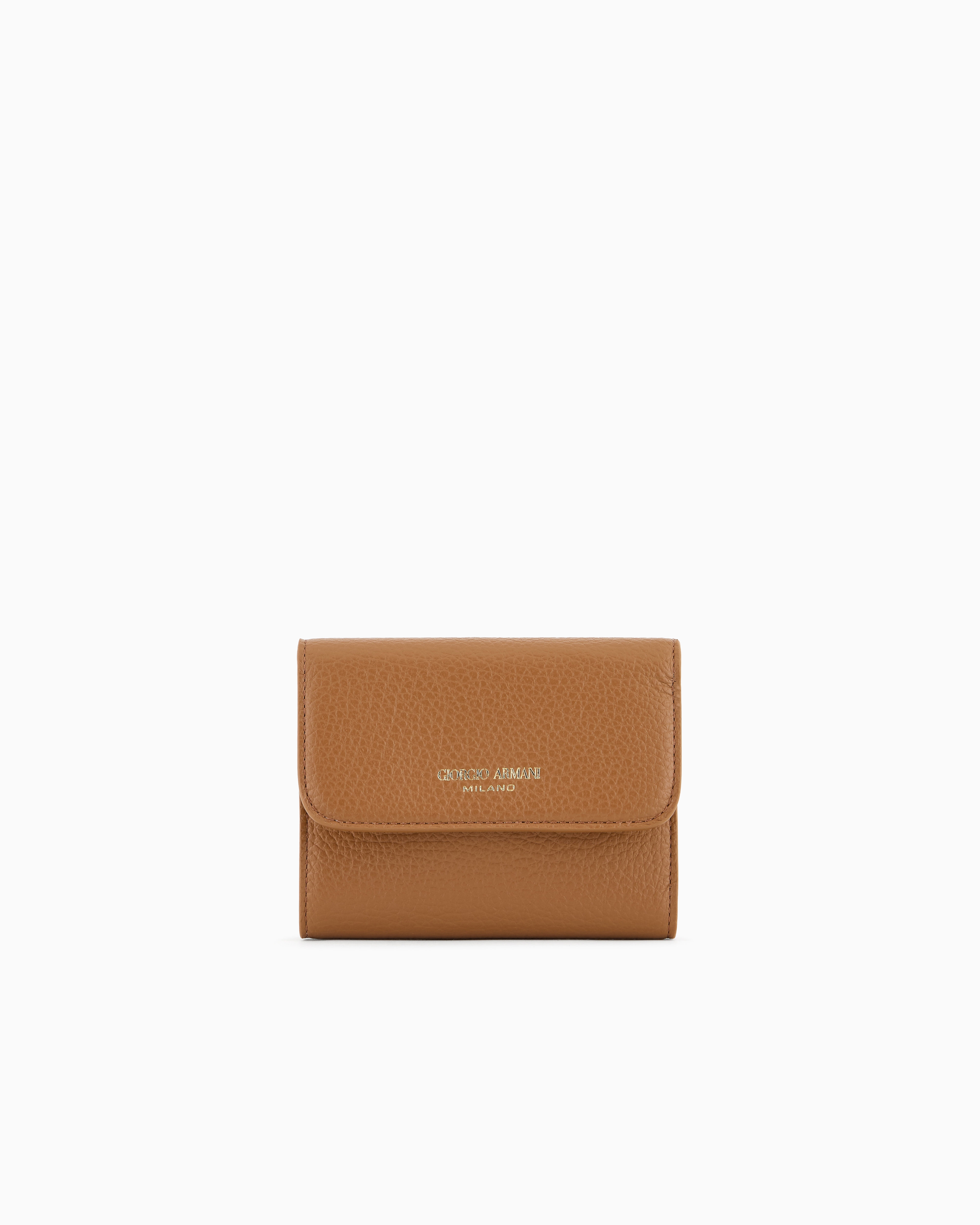 Giorgio Armani Pebbled Leather Trifold Wallet In Brown