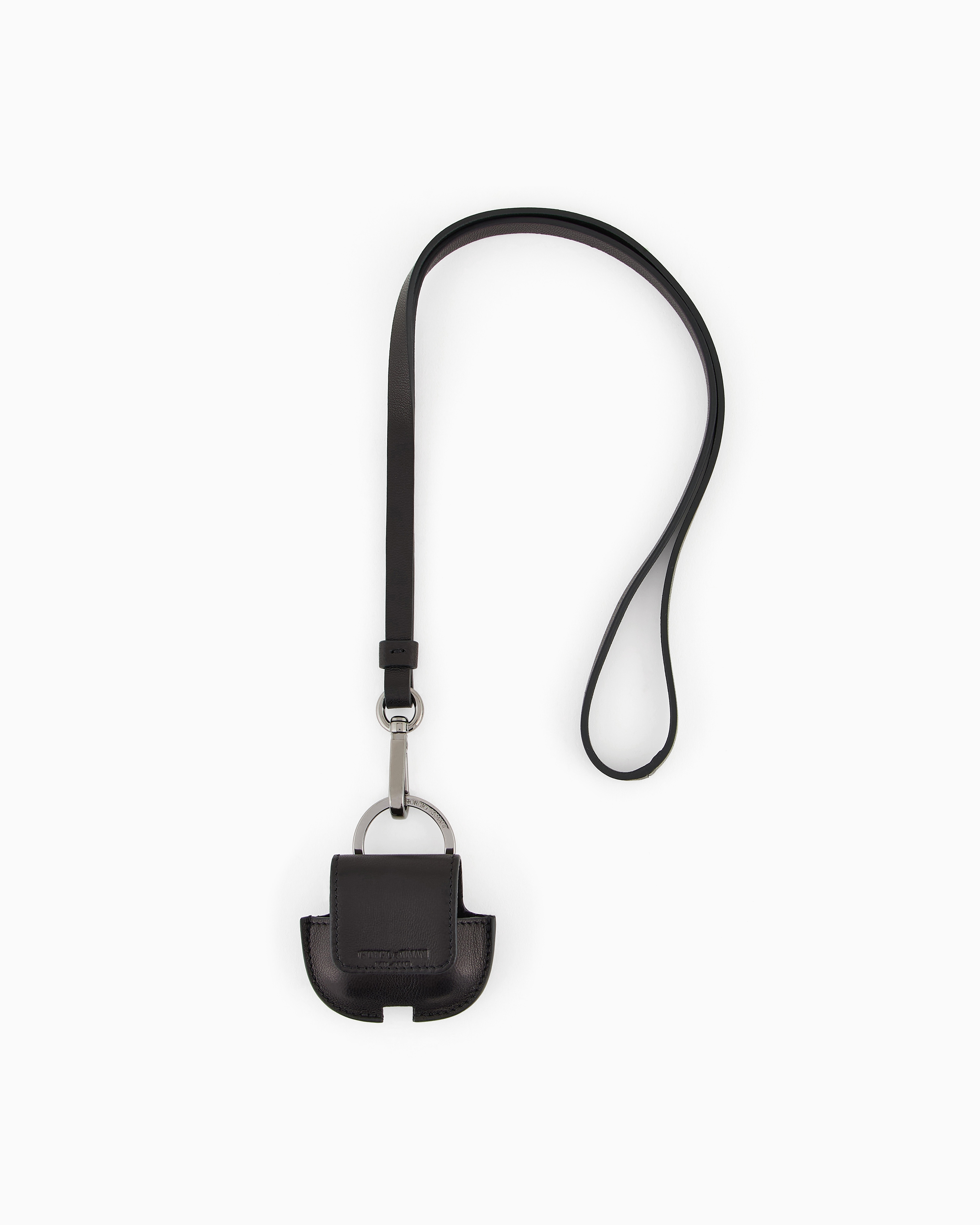 Giorgio Armani Leather Airpods Case With Strap In Black