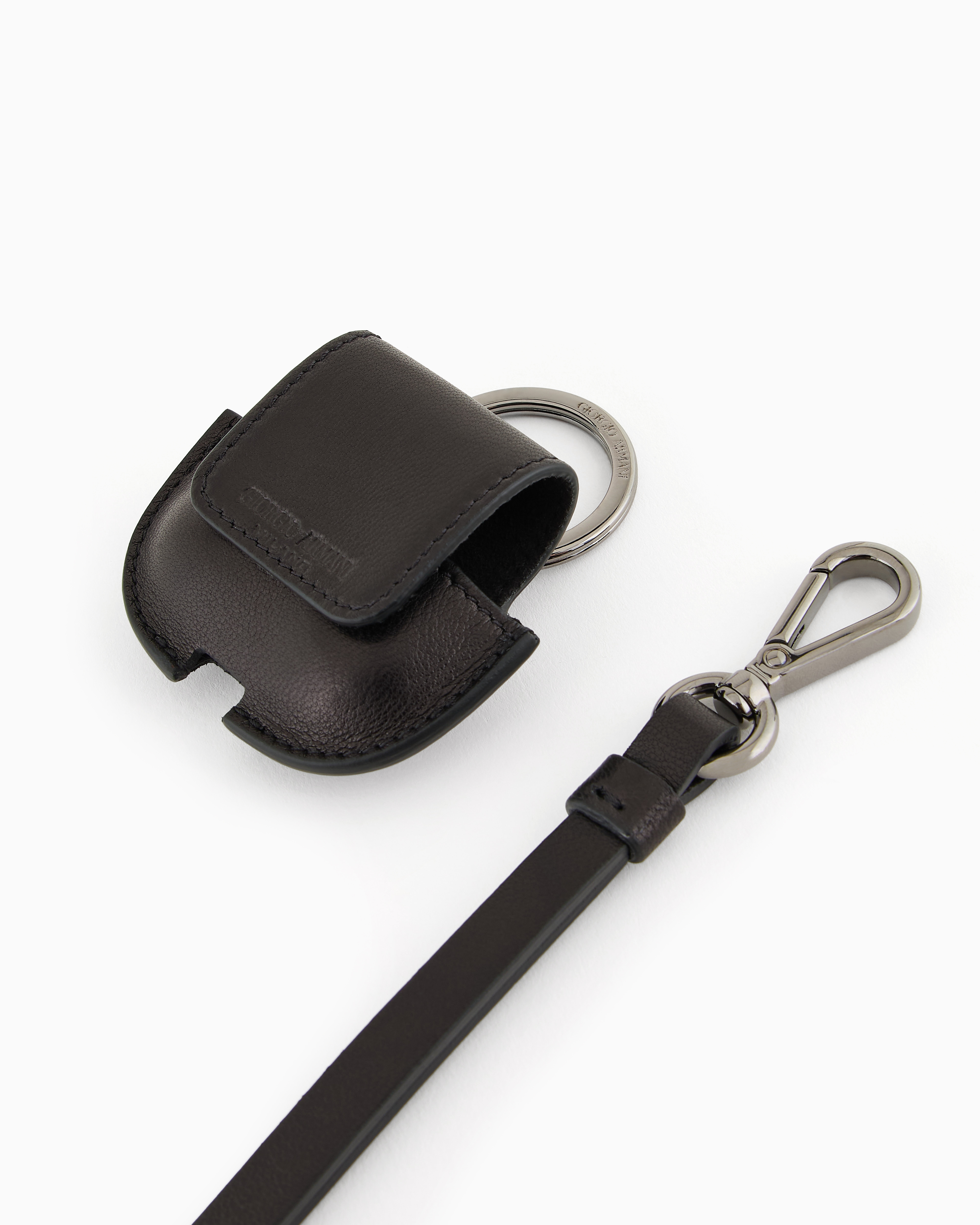Giorgio Armani Leather Airpods Case With Strap In Black