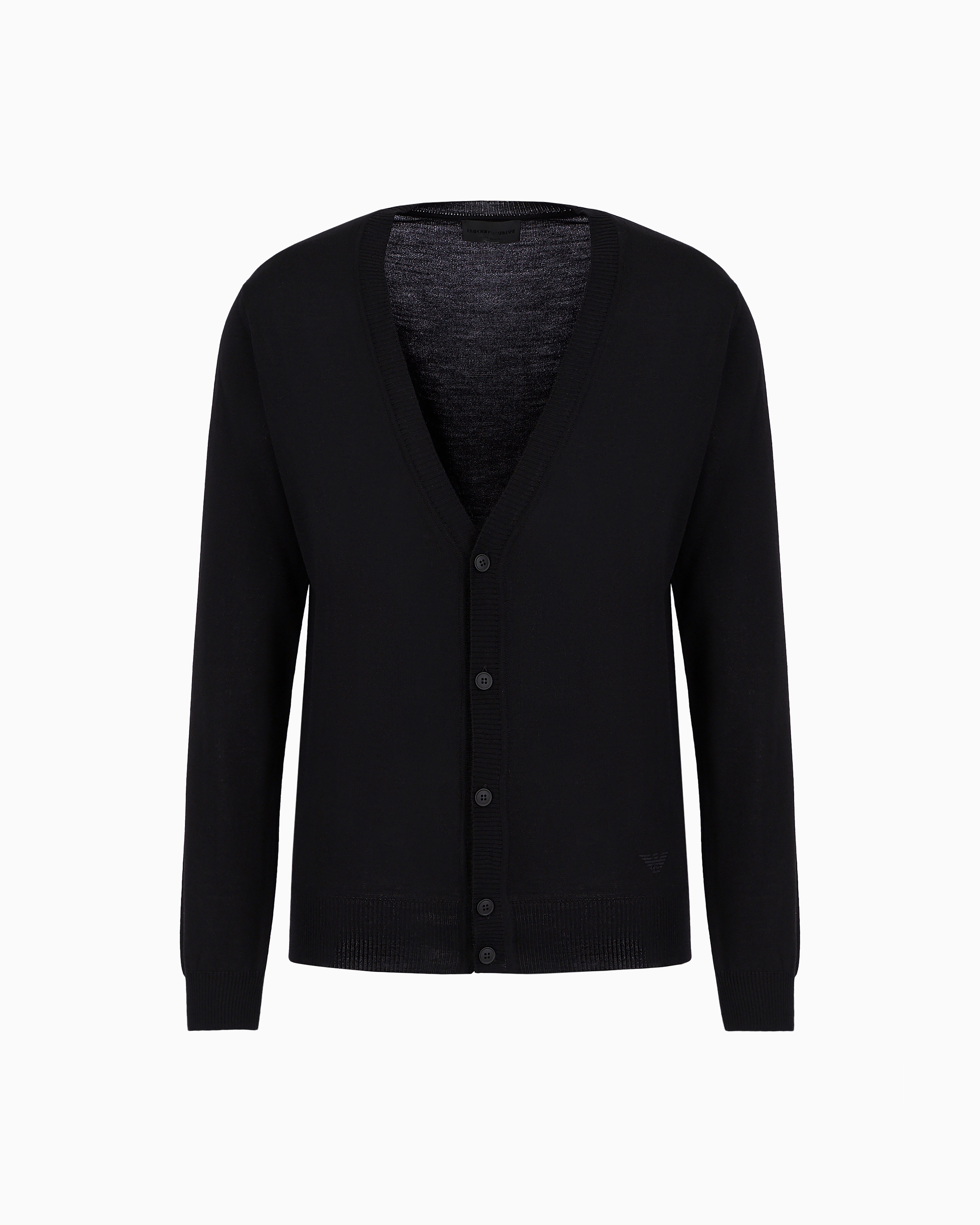 EMPORIO ARMANI PLAIN-KNIT, VIRGIN-WOOL V-NECK CARDIGAN