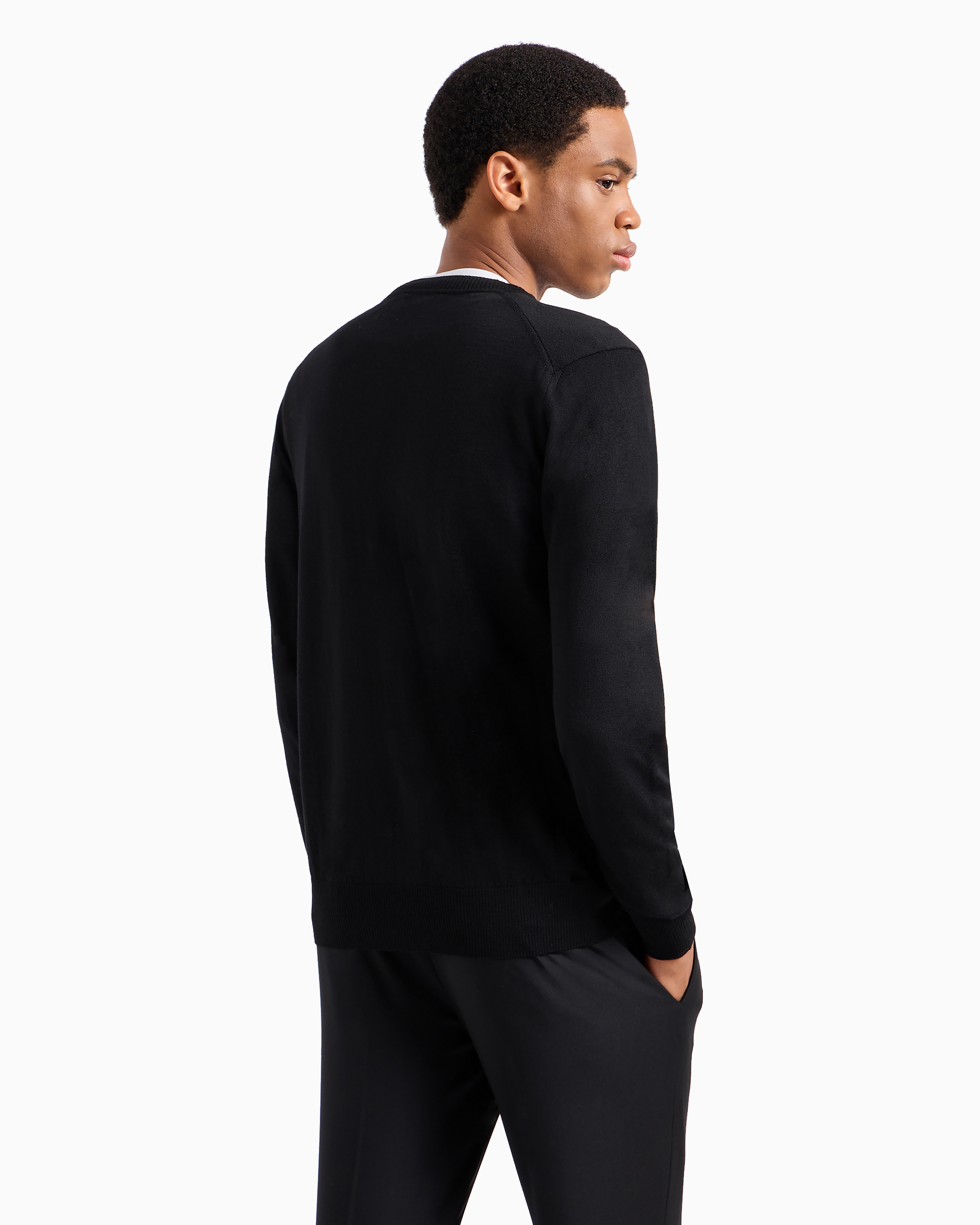EMPORIO ARMANI PLAIN-KNIT, VIRGIN-WOOL V-NECK CARDIGAN