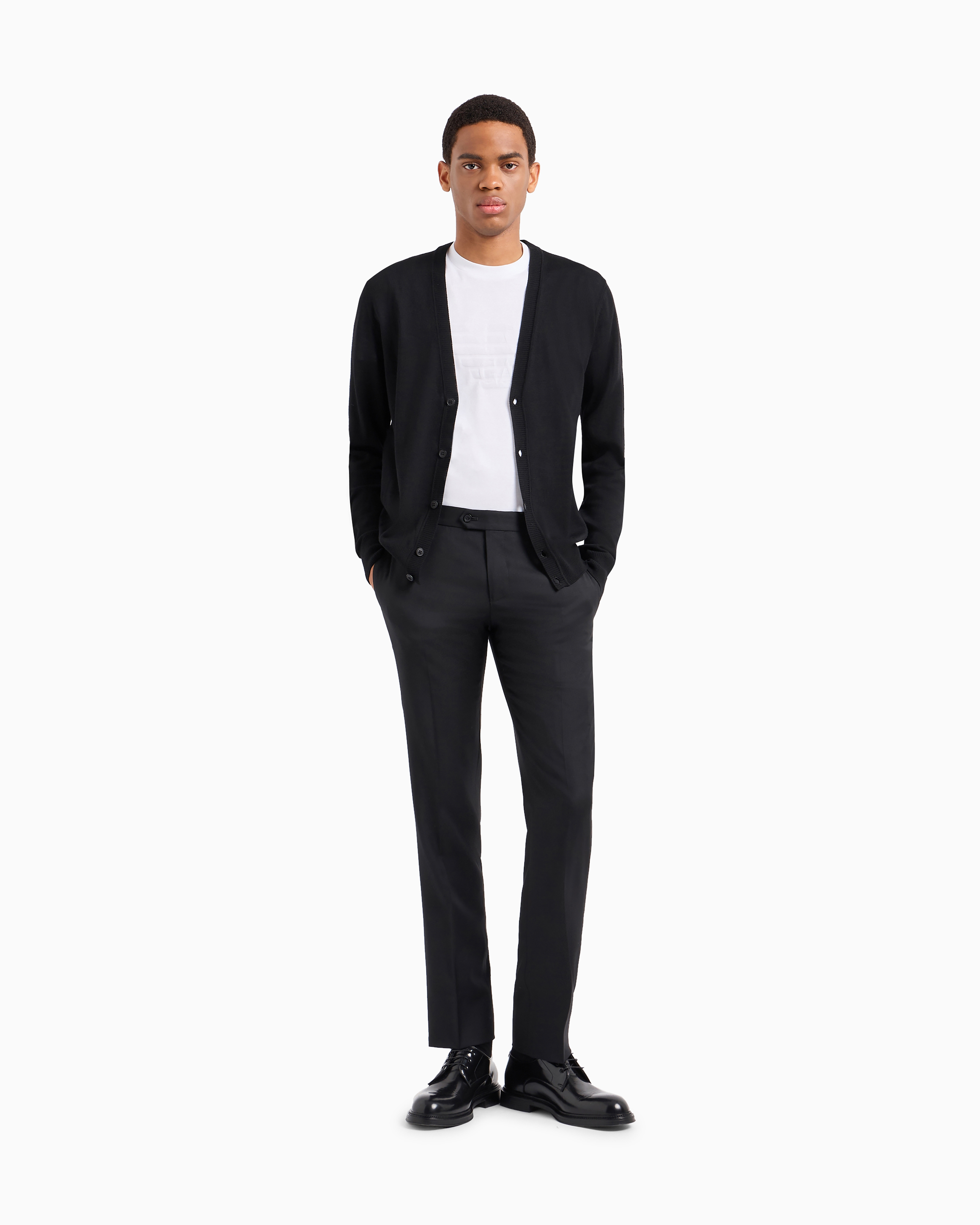 EMPORIO ARMANI PLAIN-KNIT, VIRGIN-WOOL V-NECK CARDIGAN