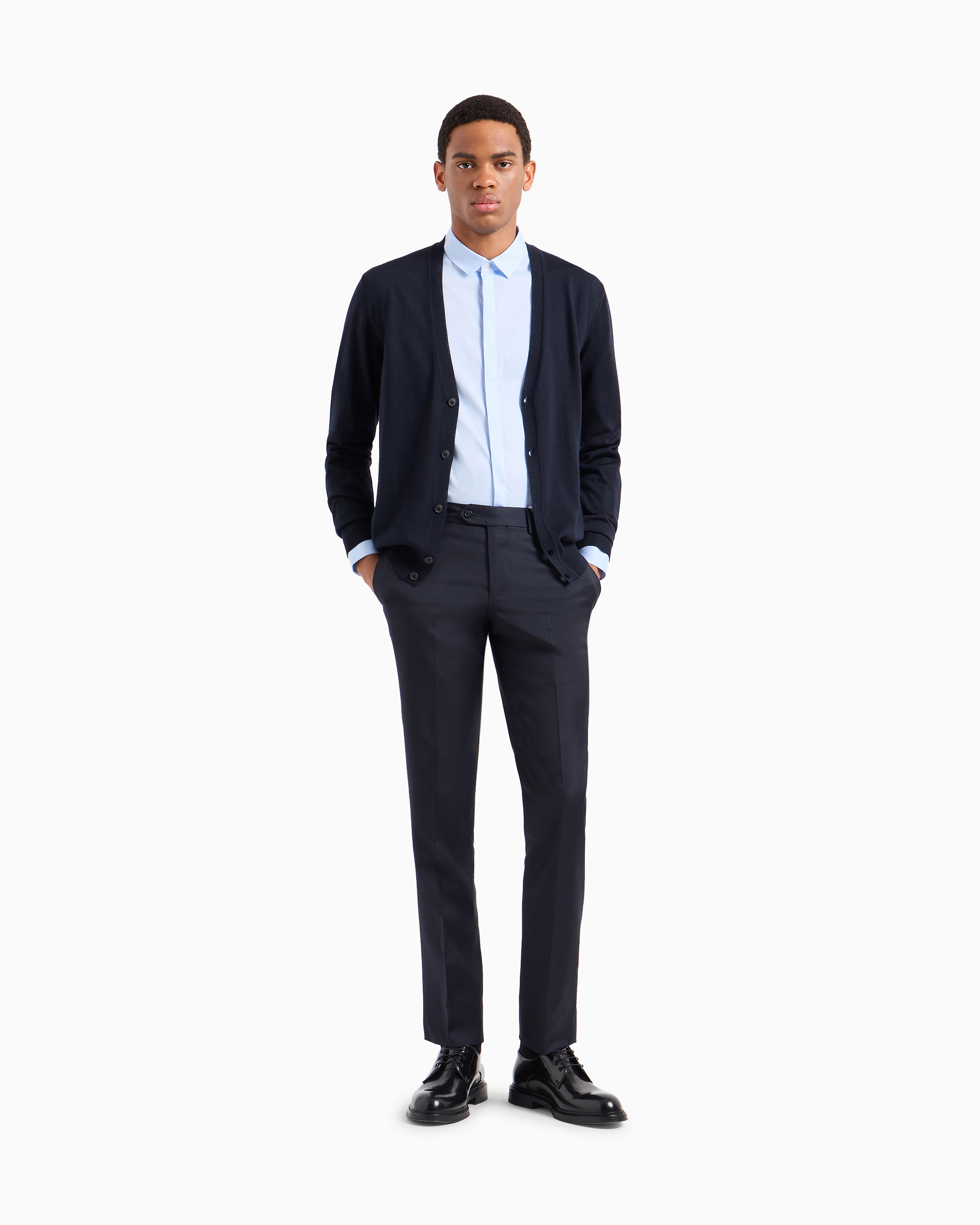 Emporio Armani V-neck Cardigan Made Of Plush-knit Virgin Wool In Navy Blue