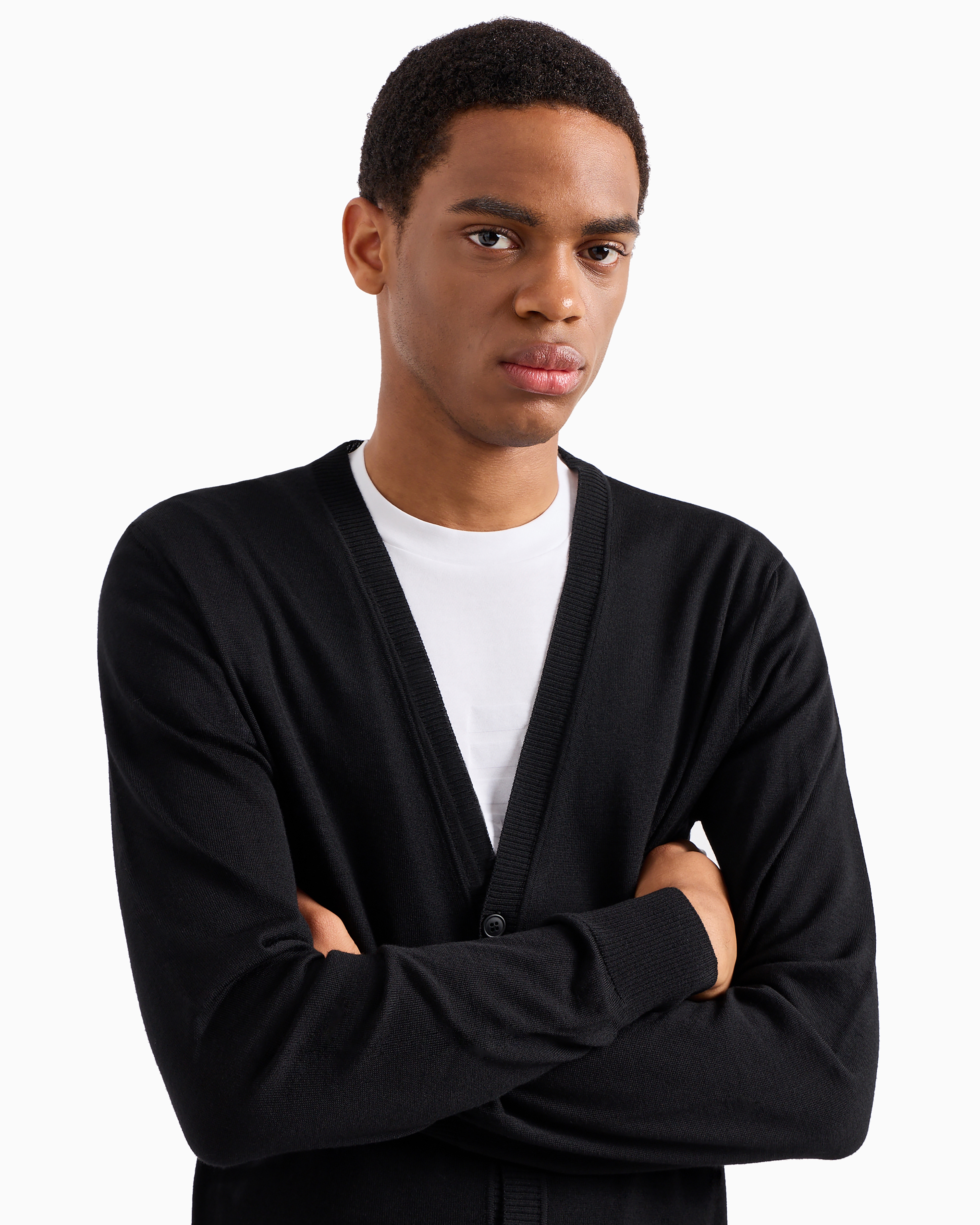 EMPORIO ARMANI PLAIN-KNIT, VIRGIN-WOOL V-NECK CARDIGAN