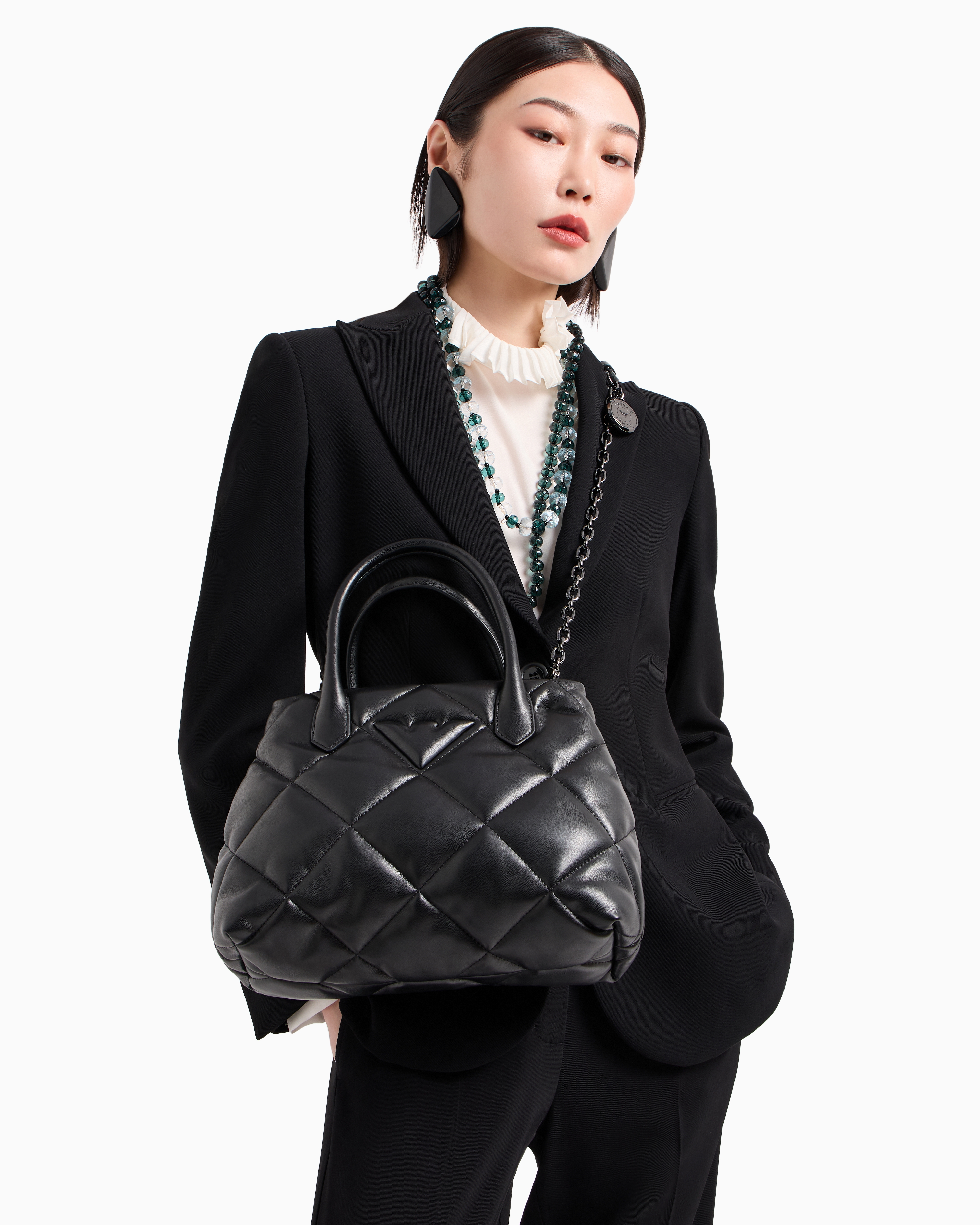 Quilted nappa leather-effect medium handbag | Emporio Armani