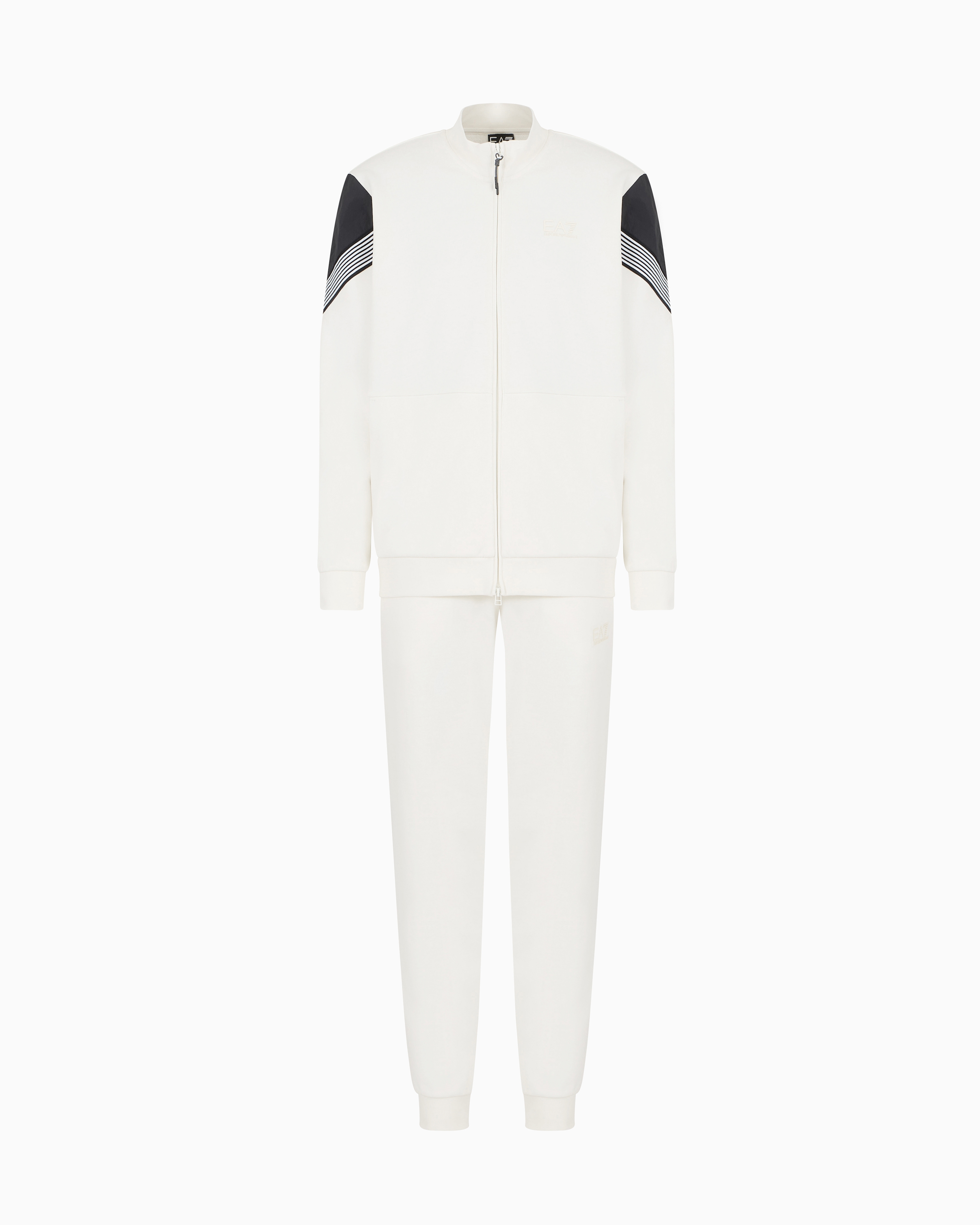 Ea7 7 Lines Cotton Jersey Tracksuit In White