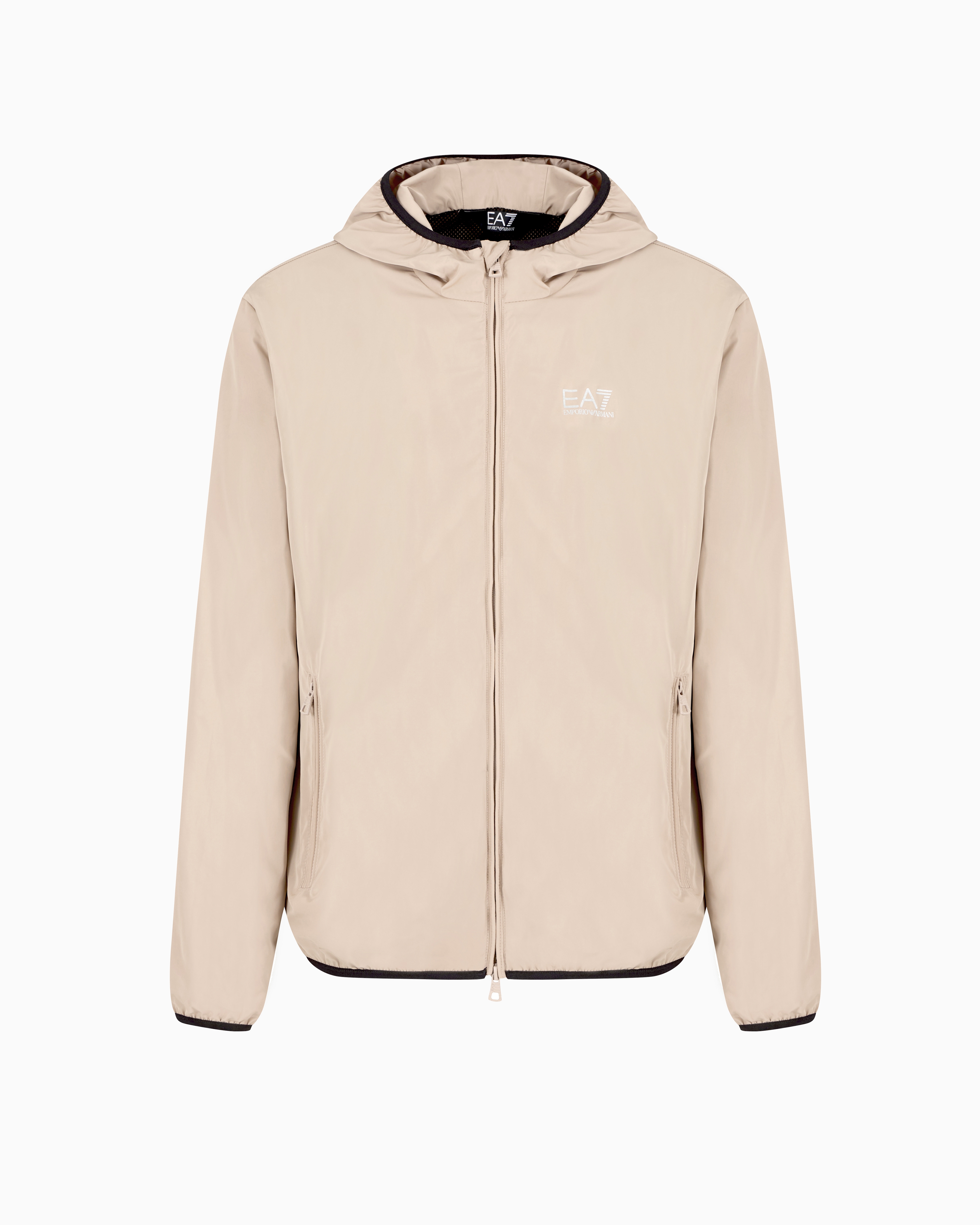Ea7 Core Identity Hooded Bomber Jacket In Recycled Fabric In Beige