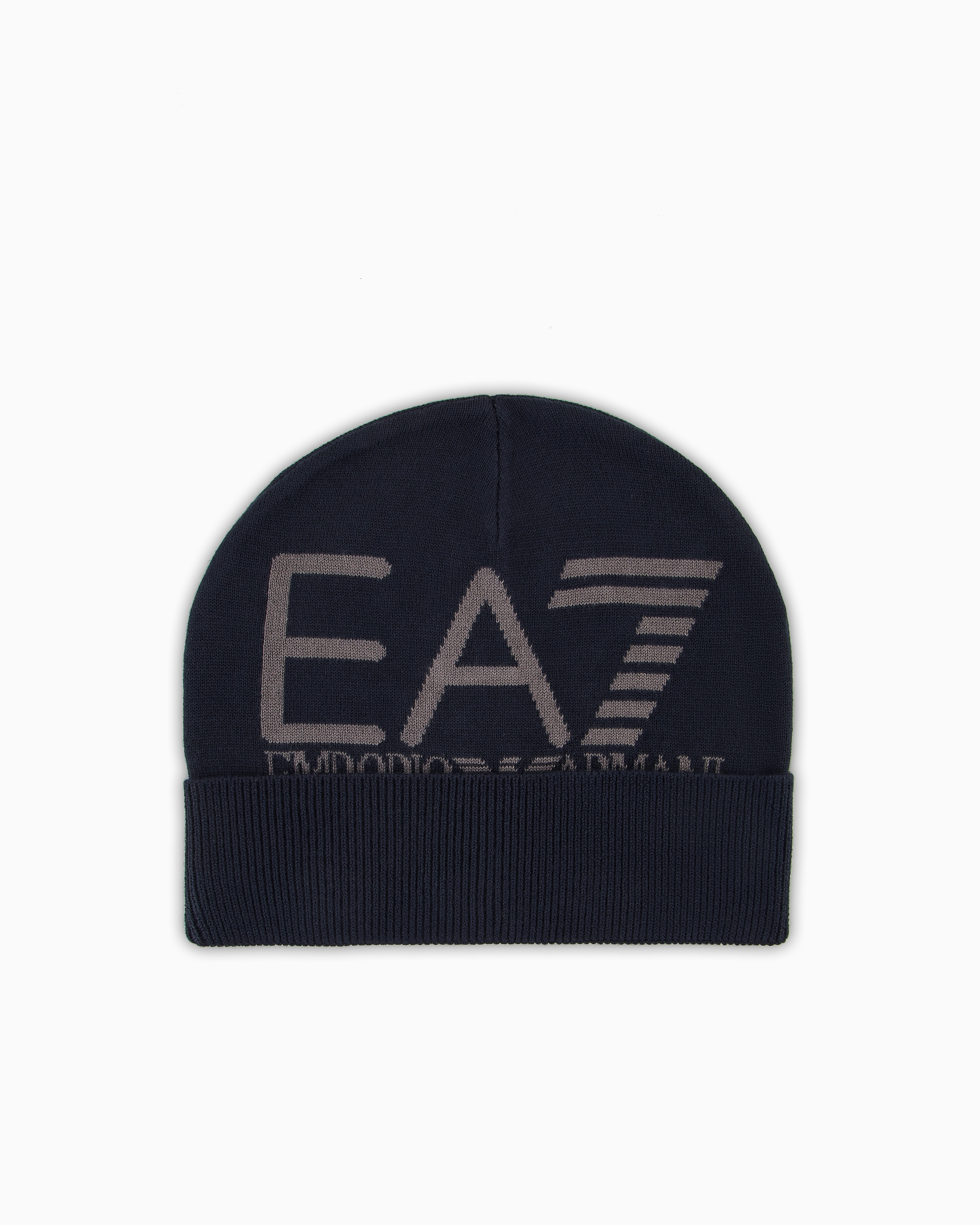 Ea7 Visibility Beanie With  Oversized Logo In Blau