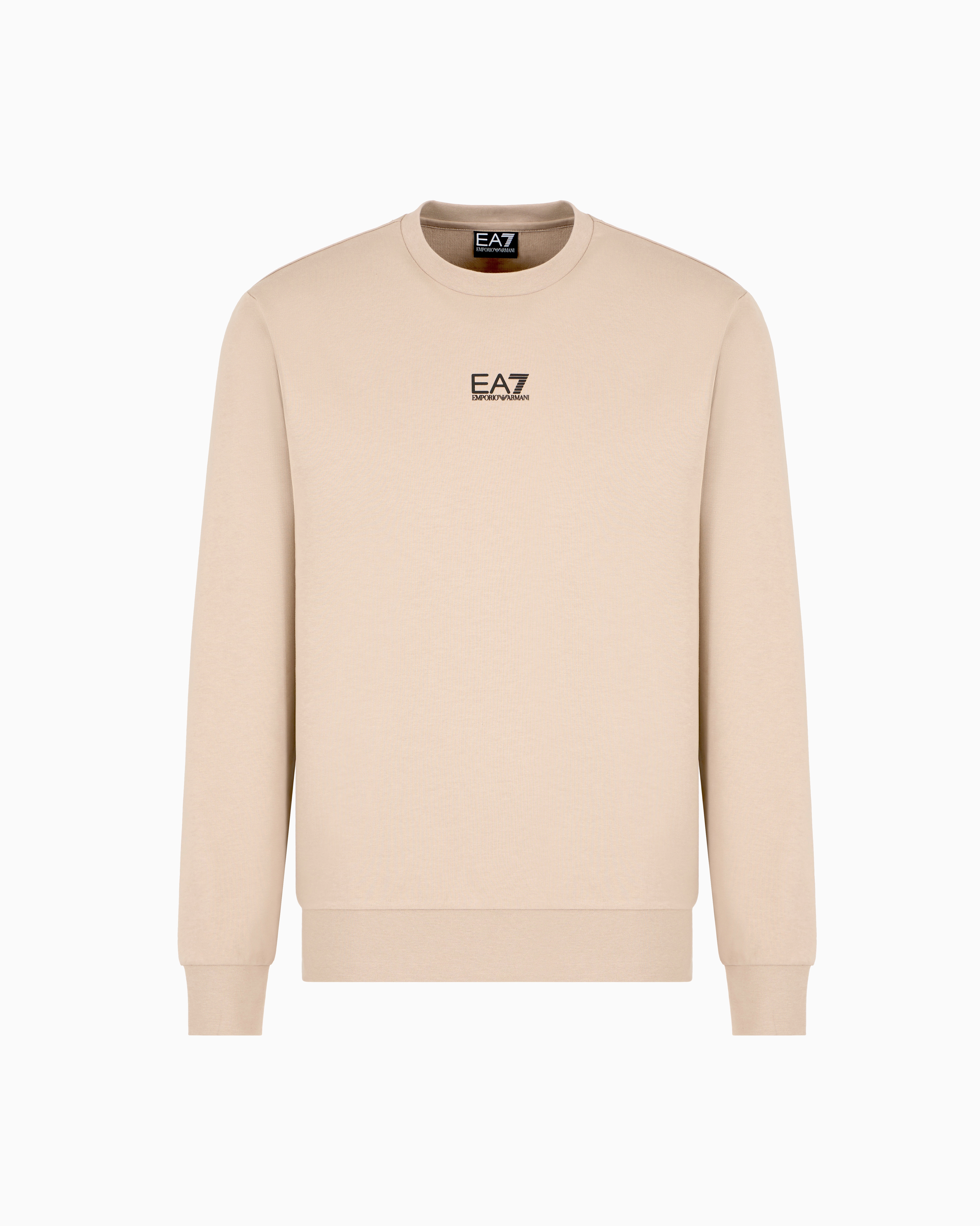Ea7 Core Identity Cotton Crew-neck Sweatshirt In Beige
