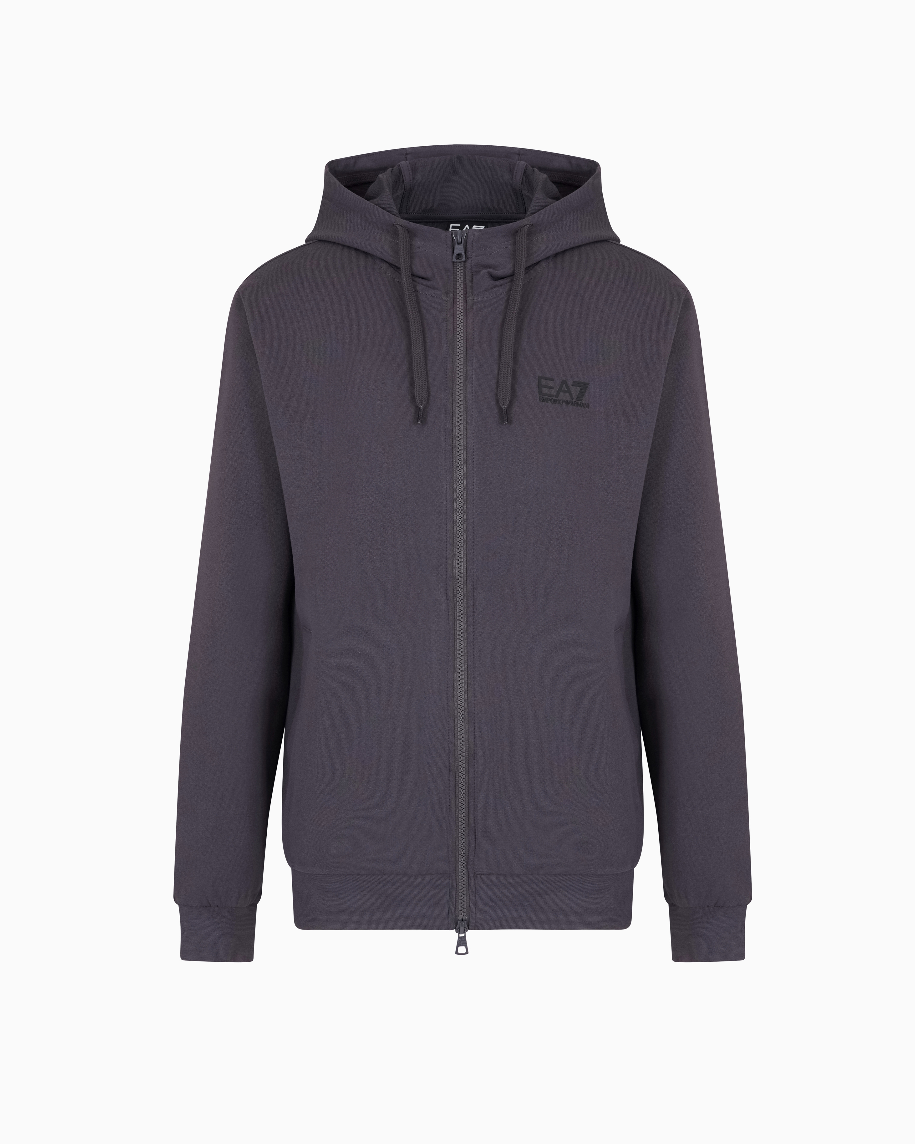 Ea7 Grey Core Identity Cotton Hooded Sweatshirt Xxs