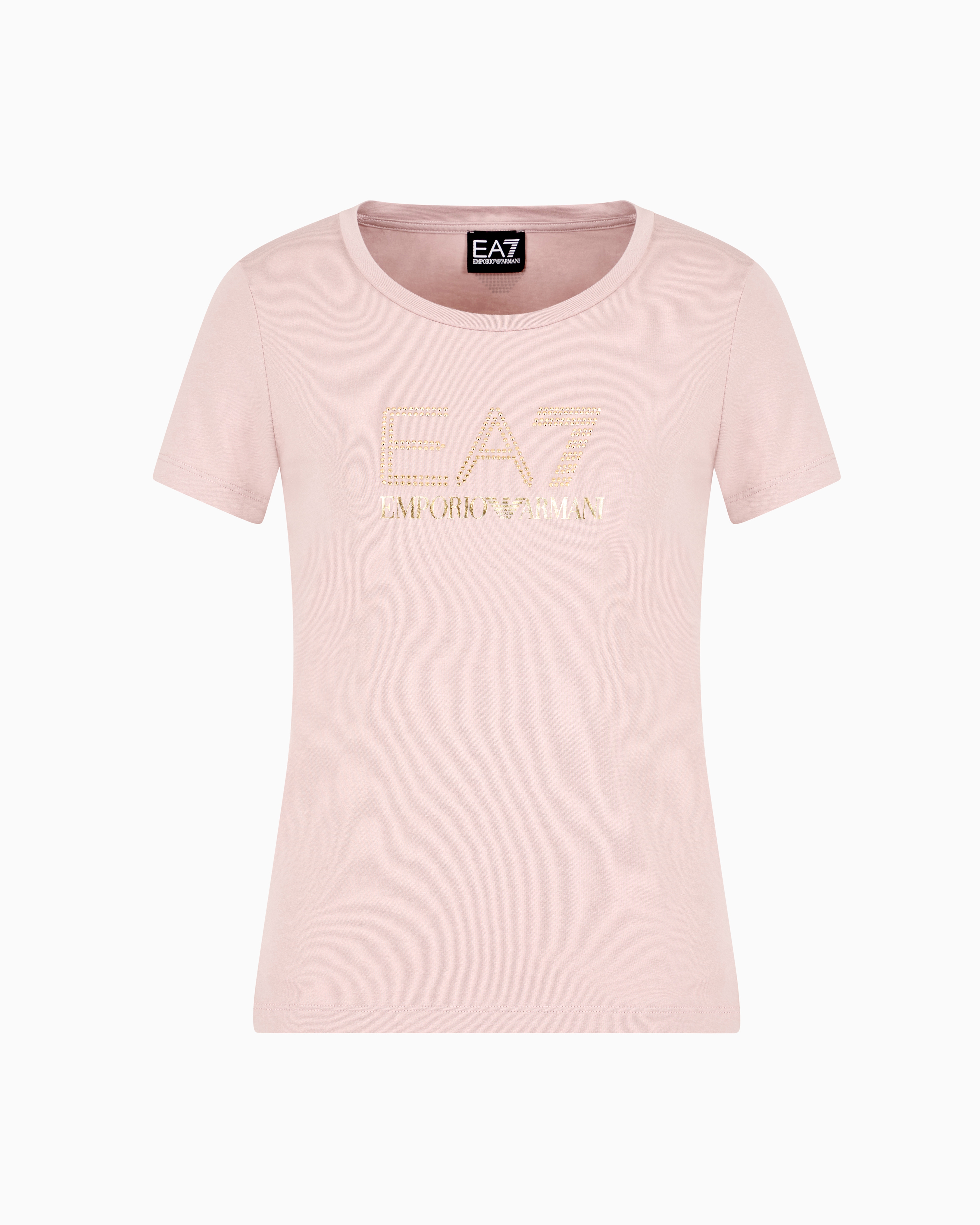 Ea7 Evolution Stretch Cotton And Modal Blend T-shirt With Oversized Logo In Pink
