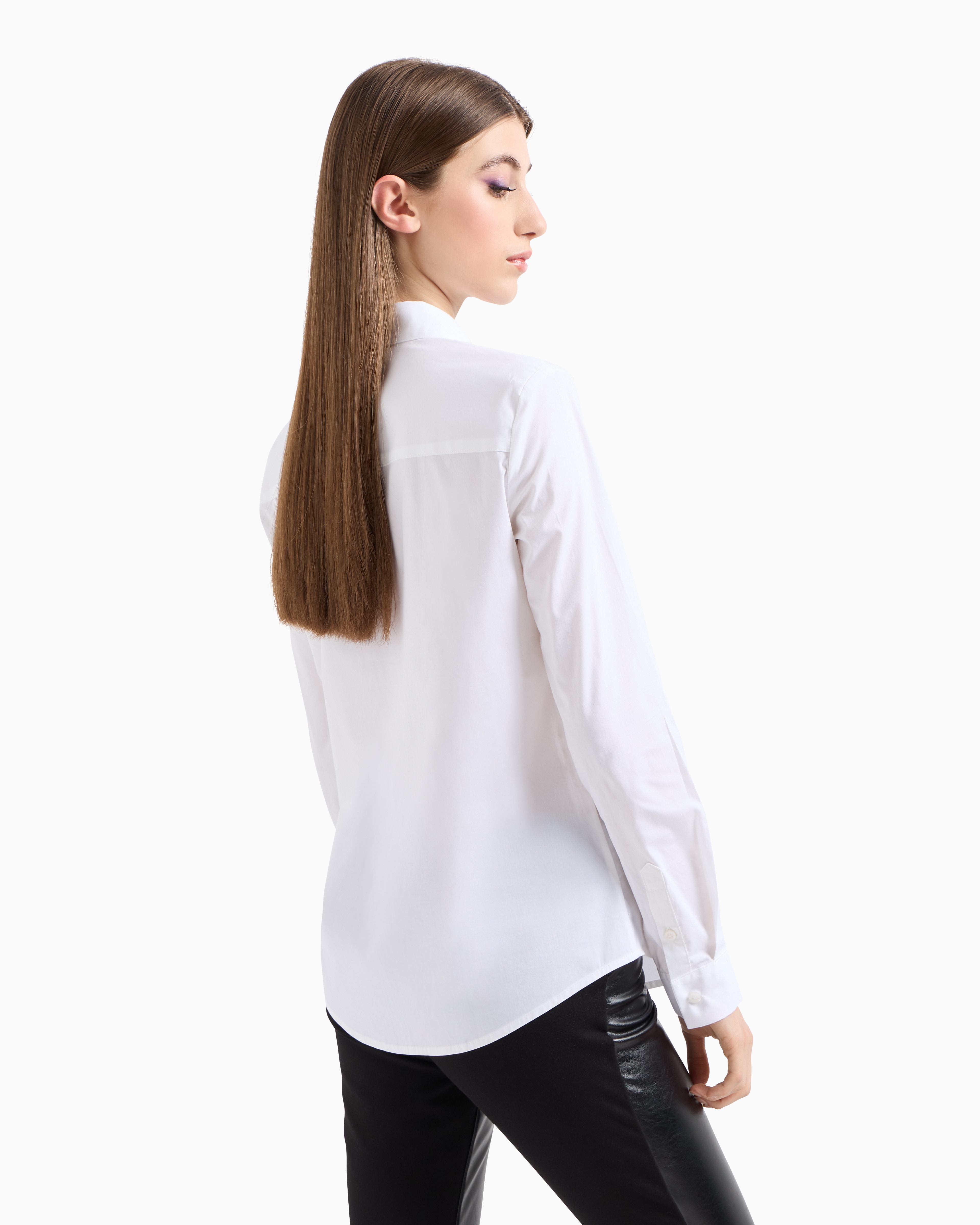 Armani Exchange - Stretch cotton poplin shirt, Woman, White, Size:
